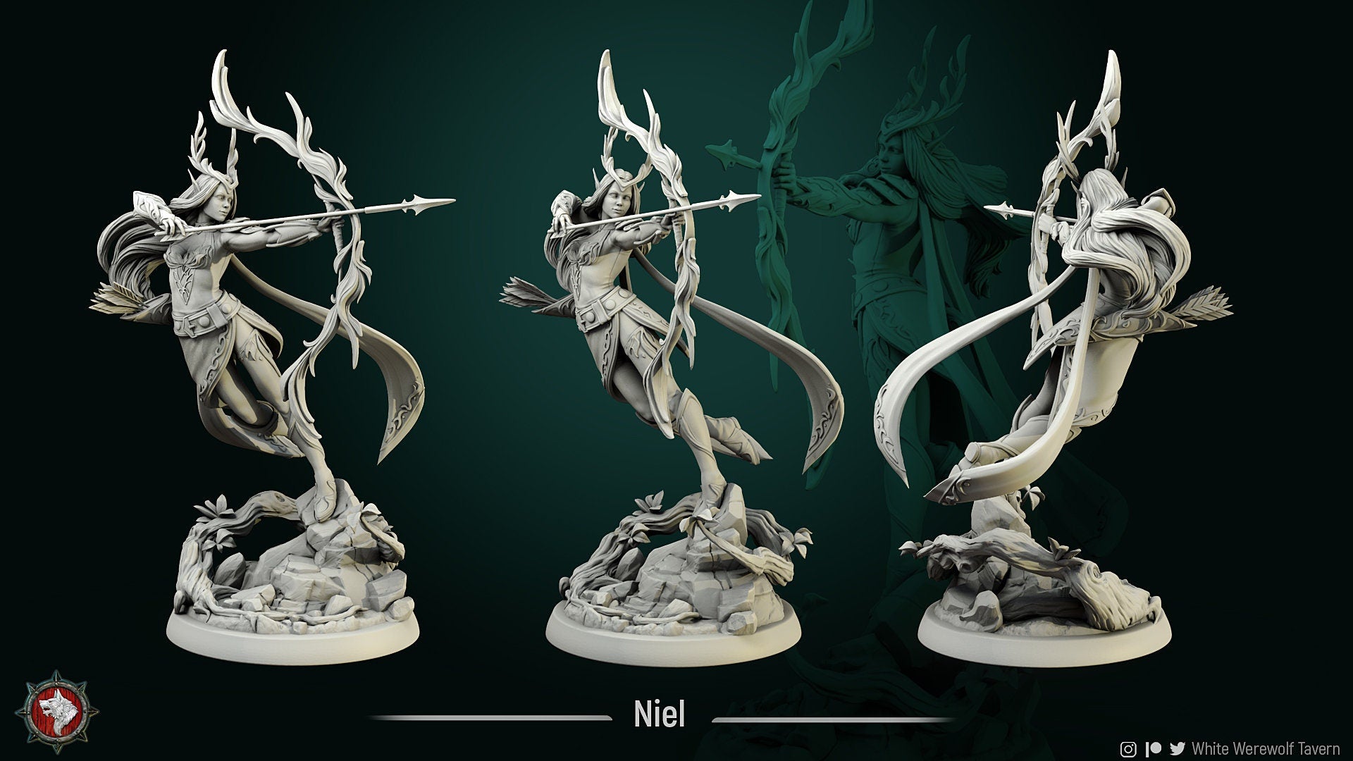 Elven Queen Miniature, Niel | Tabletop RPG Miniature | White Werewolf Tavern | Roleplaying 3D Printed Fantasy Mini - 3DPrintDen