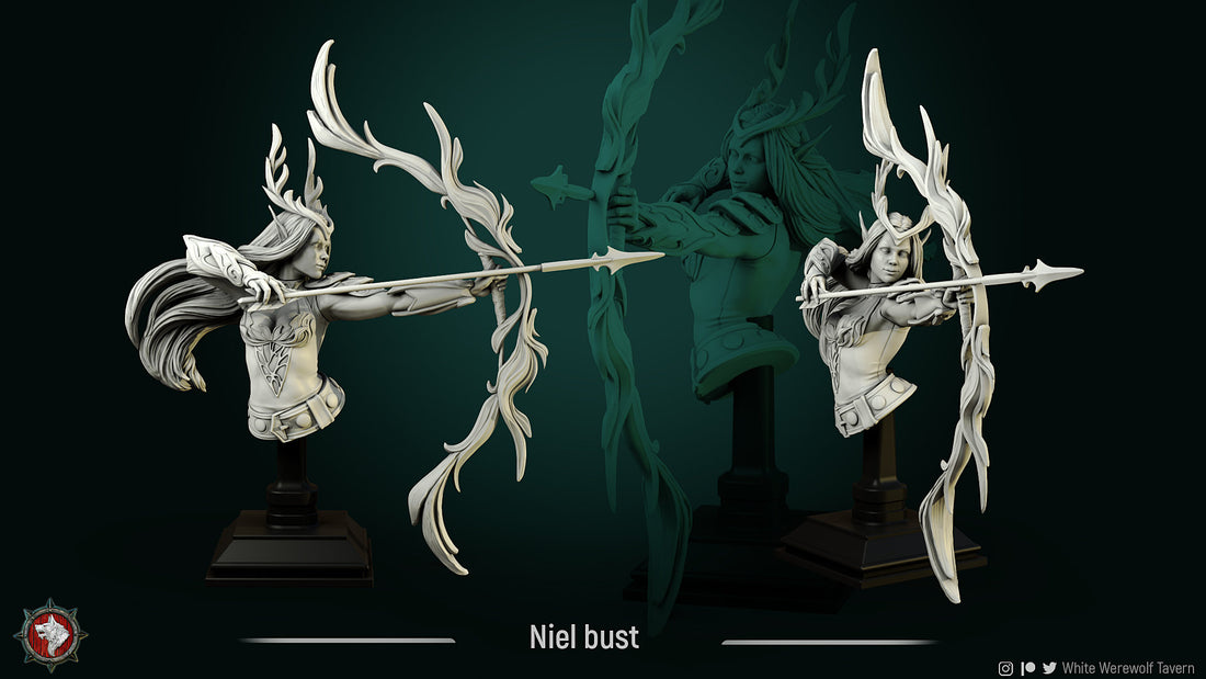 Elven Queen Bust, Niel | Tabletop RPG Miniature | White Werewolf Tavern | Roleplaying 3D Printed Fantasy Mini - 3DPrintDen