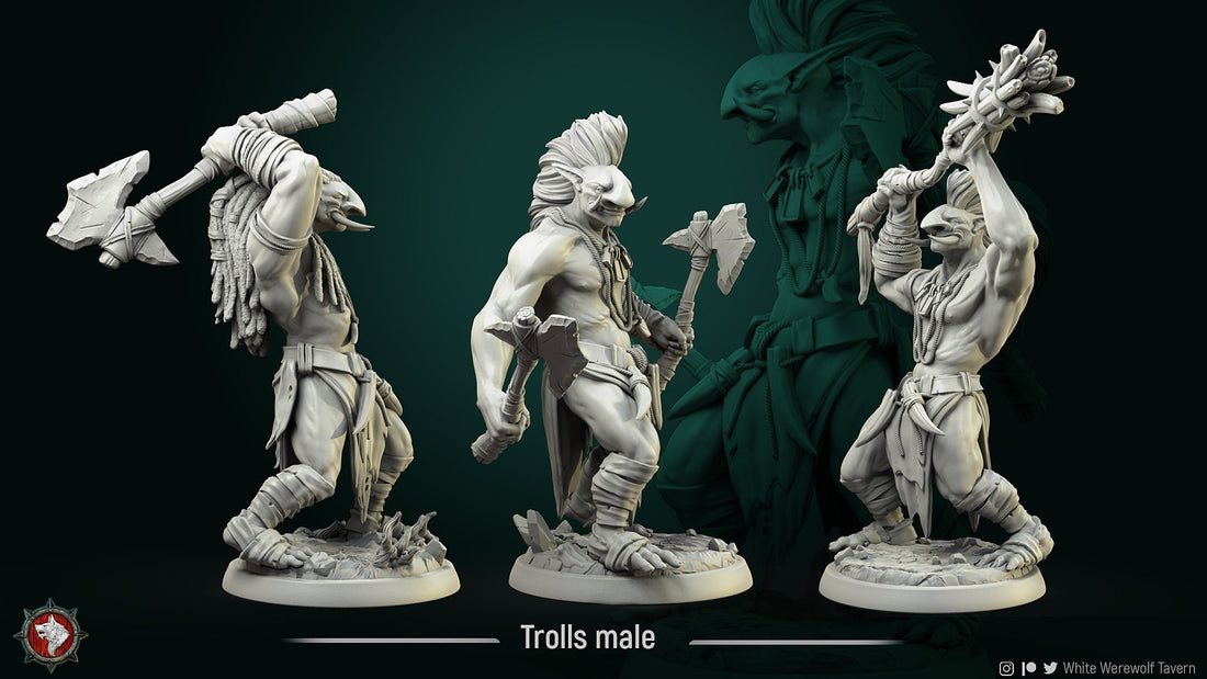 Male Troll Warrior Miniature | Tabletop RPG Miniature | White Werewolf Tavern | Roleplaying 3D Printed Fantasy Mini - 3DPrintDen