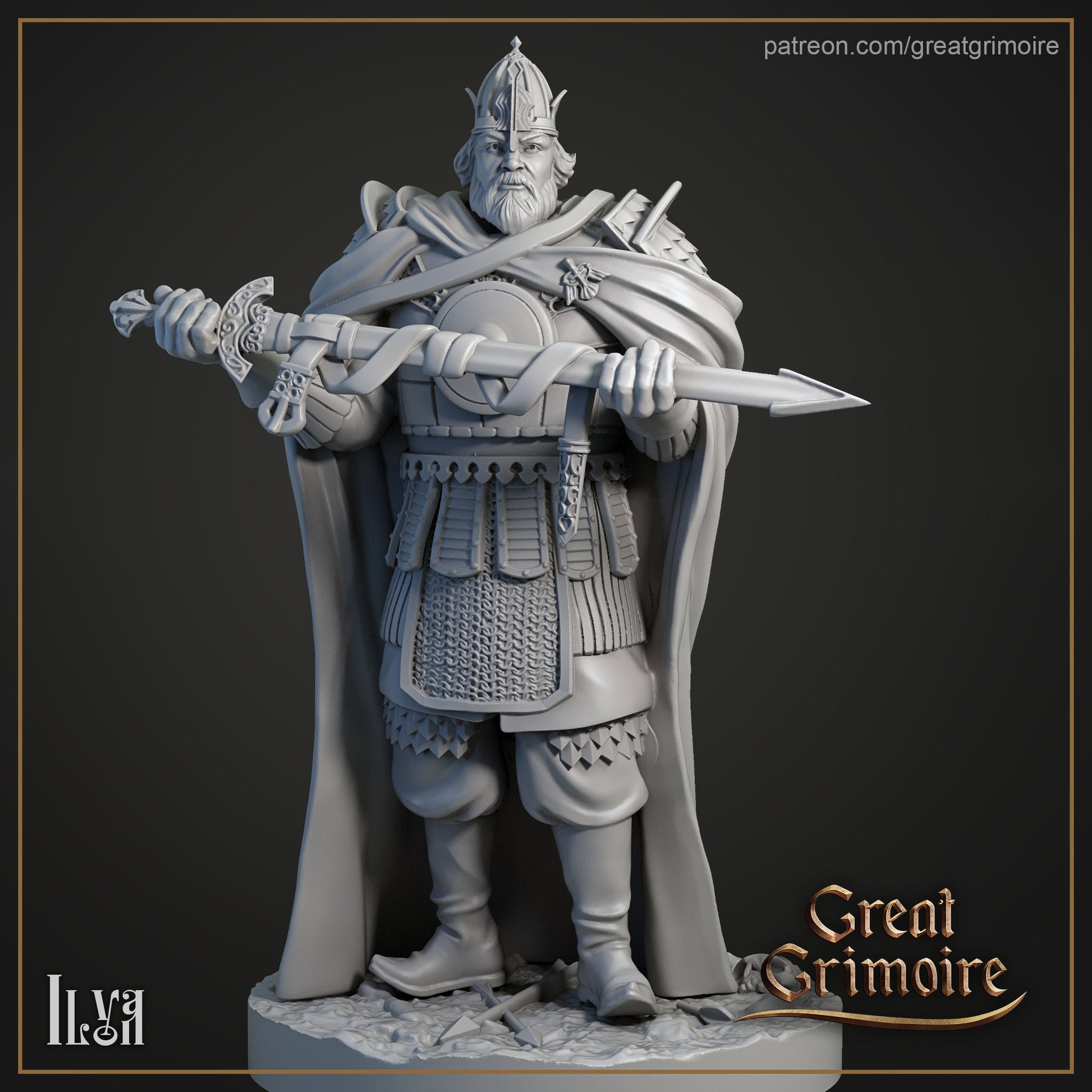 Knight Miniature, Ilya | Tabletop RPG Miniature | Great Grimoire | Roleplaying 3D Printed Fantasy Mini - 3DPrintDen