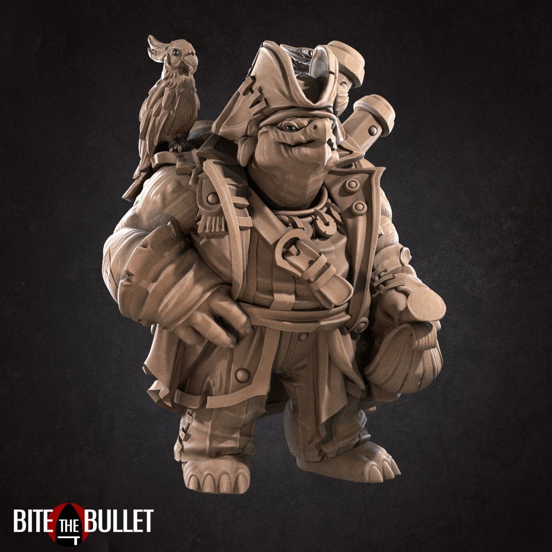 Tortle Pirate Miniature | Tabletop RPG Miniature | Bite the Bullet | Roleplaying 3D Printed Fantasy Mini - 3DPrintDen