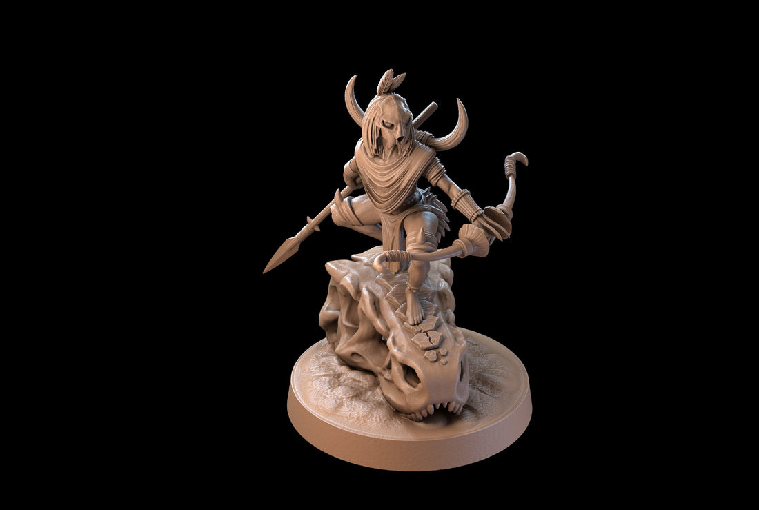 Tribal Hunter Miniature, Cuoxy | Tabletop RPG Miniature | Dragon Trappers Lodge | Roleplaying 3D Printed Fantasy Mini - 3DPrintDen