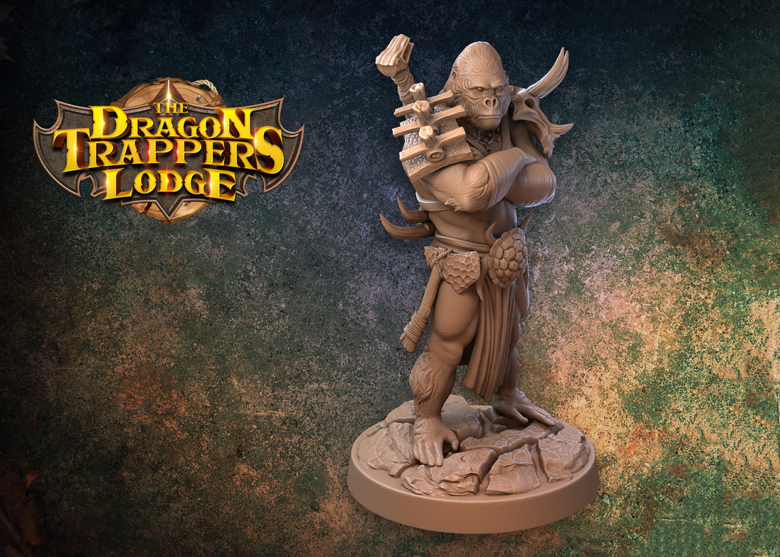 Ape Warrior Miniature, Kaeng | Tabletop RPG Miniature | Dragon Trappers Lodge | Roleplaying 3D Printed Fantasy Mini - 3DPrintDen