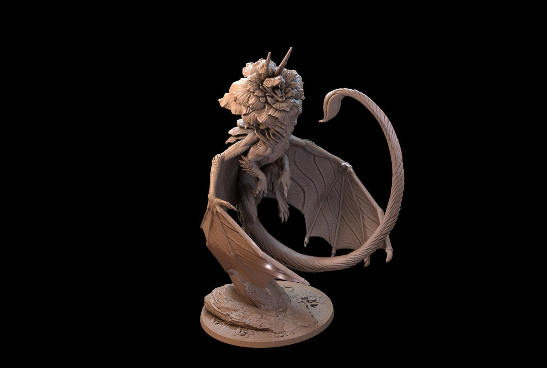 Rose Dragon Miniature | Tabletop RPG Miniature | Dragon Trappers Lodge | Roleplaying 3D Printed Fantasy Mini - 3DPrintDen