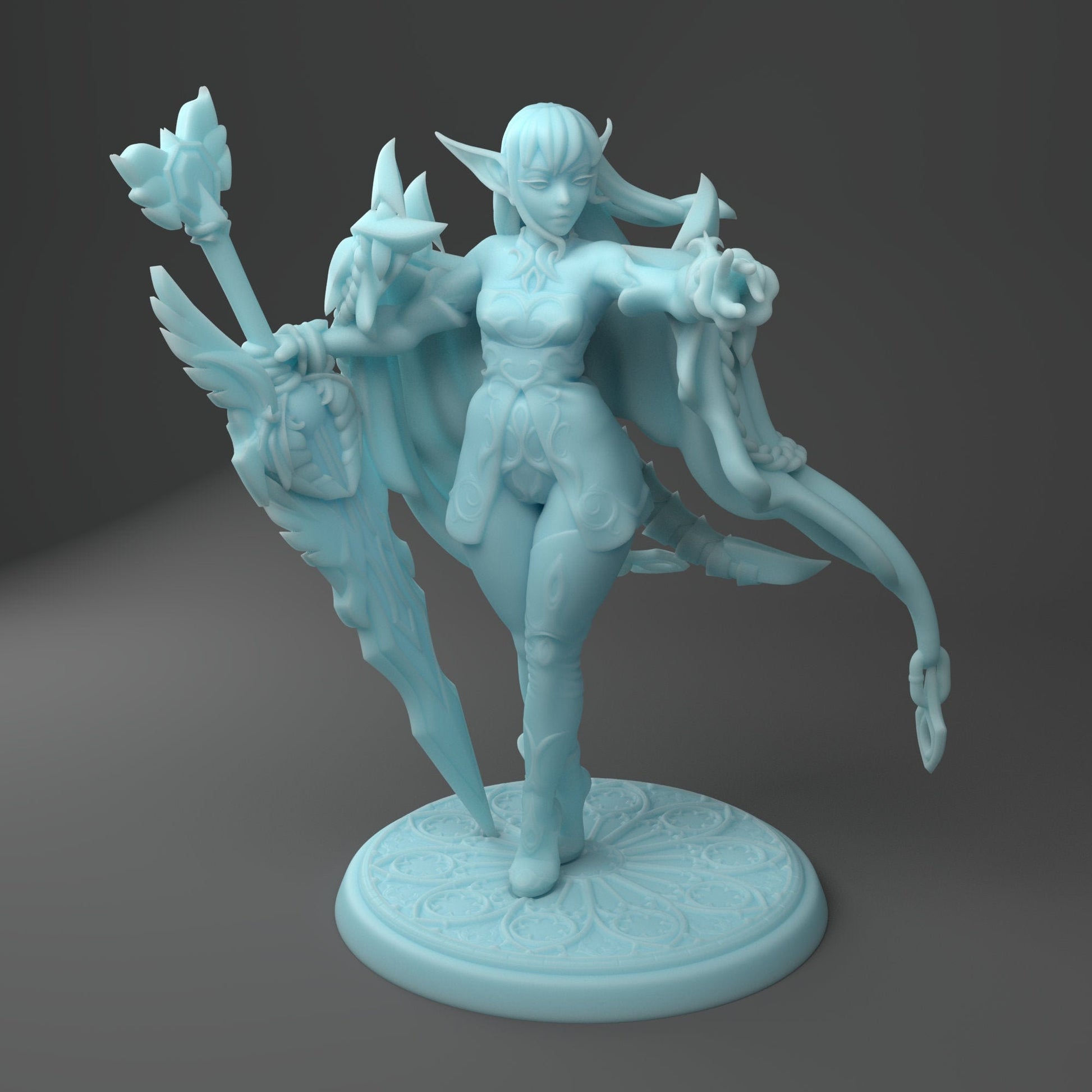 The Silver Dragon Elf Miniature, Argenta | Twin Goddess Miniatures | Tabletop RPG Miniature | Roleplaying 3D Printed Fantasy Mini - 3DPrintDen