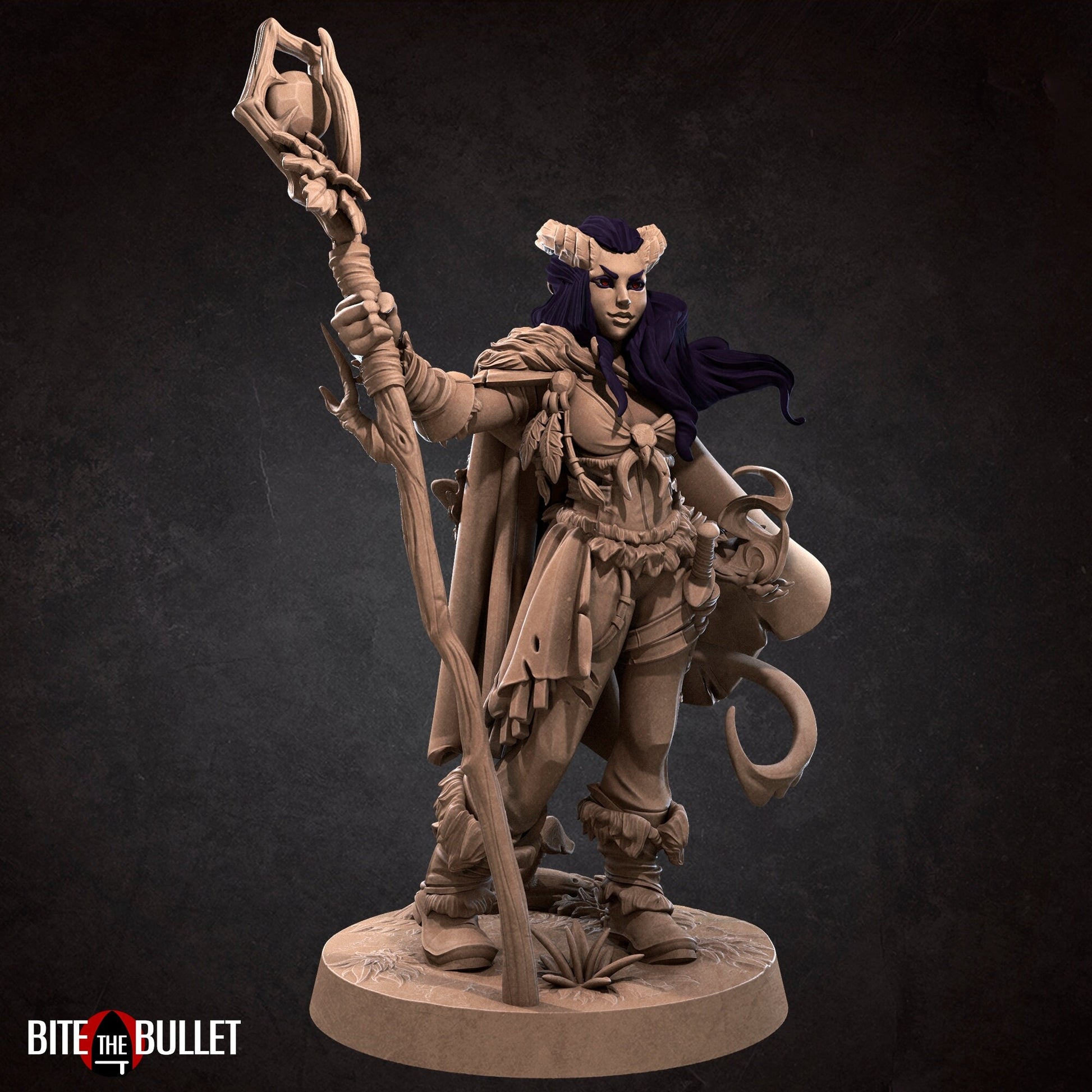 Tiefling Druid Miniature | Tabletop RPG Miniature | Bite the Bullet | Roleplaying 3D Printed Fantasy Mini - 3DPrintDen