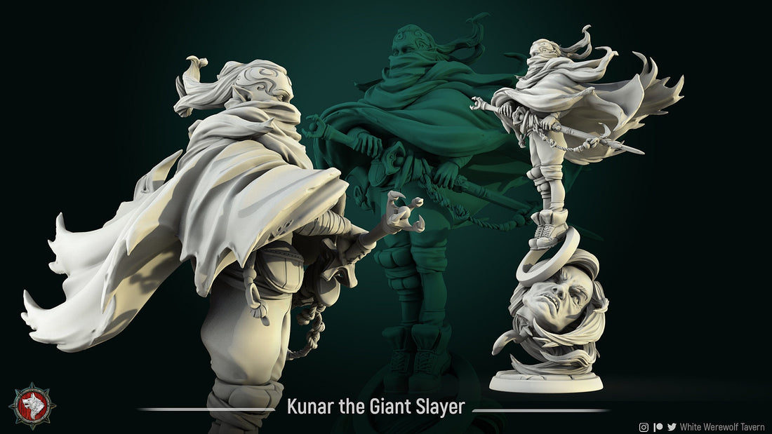 Giant Slayer Miniature, Kunar | Tabletop RPG Miniature | White Werewolf Tavern | Roleplaying 3D Printed Fantasy Mini - 3DPrintDen