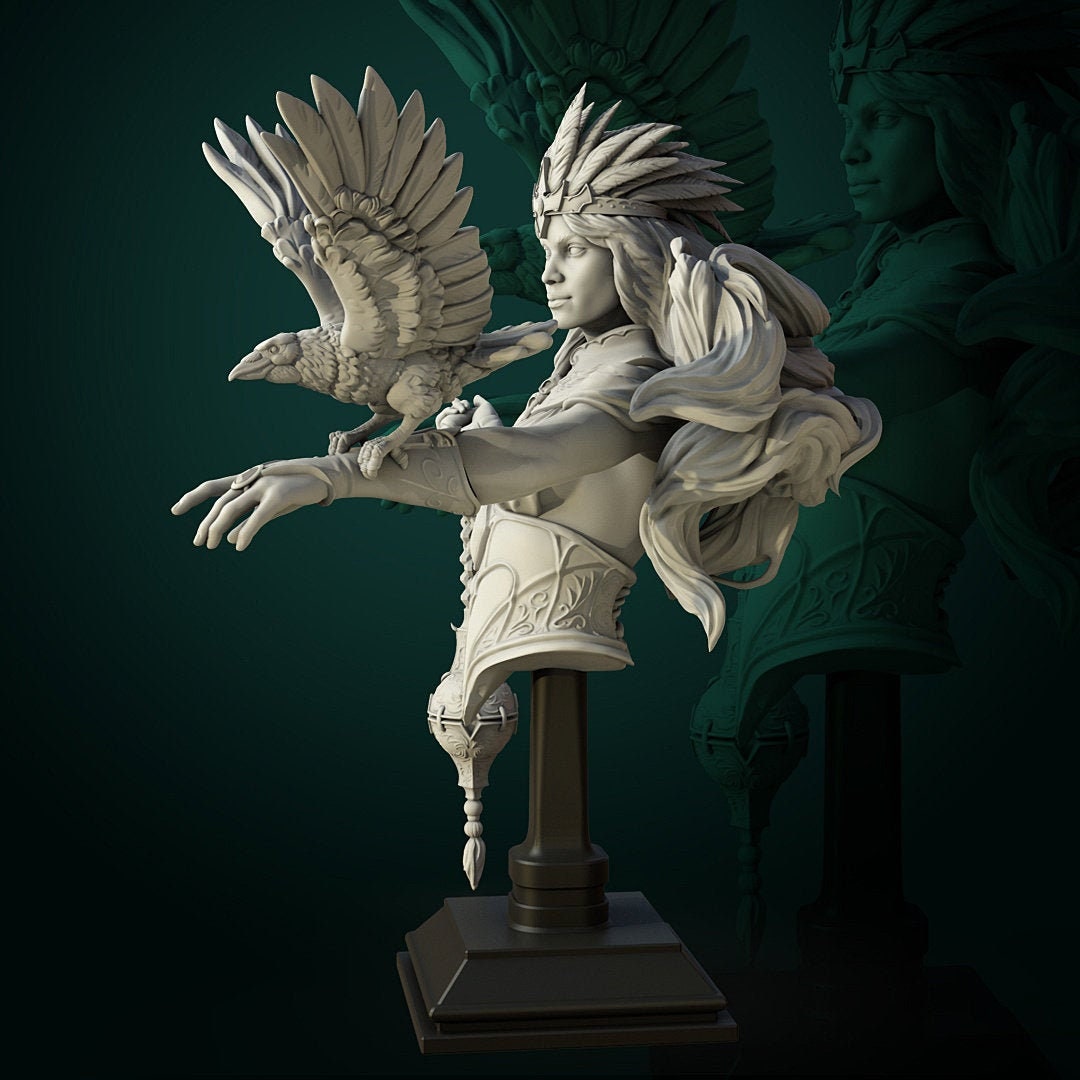 Crow Mother Bust, Maletta | Tabletop RPG Miniature | White Werewolf Tavern | Roleplaying 3D Printed Fantasy Mini - 3DPrintDen