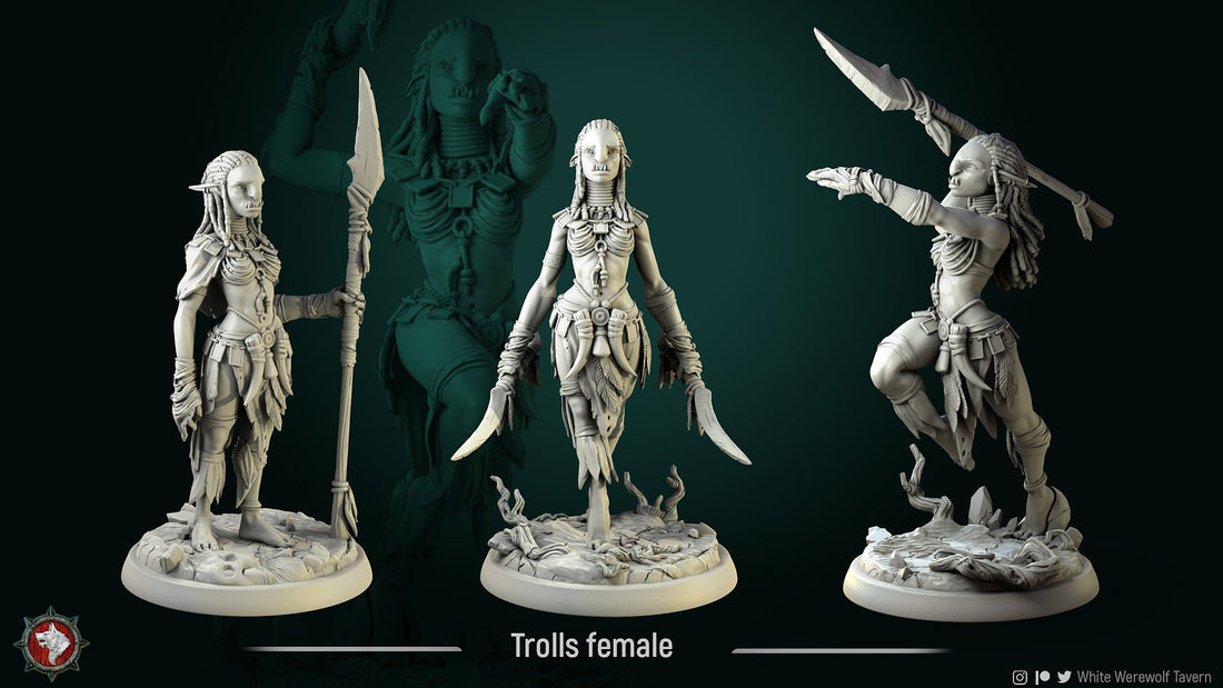 Female Troll Warrior Miniature | Tabletop RPG Miniature | White Werewolf Tavern | Roleplaying 3D Printed Fantasy Mini - 3DPrintDen