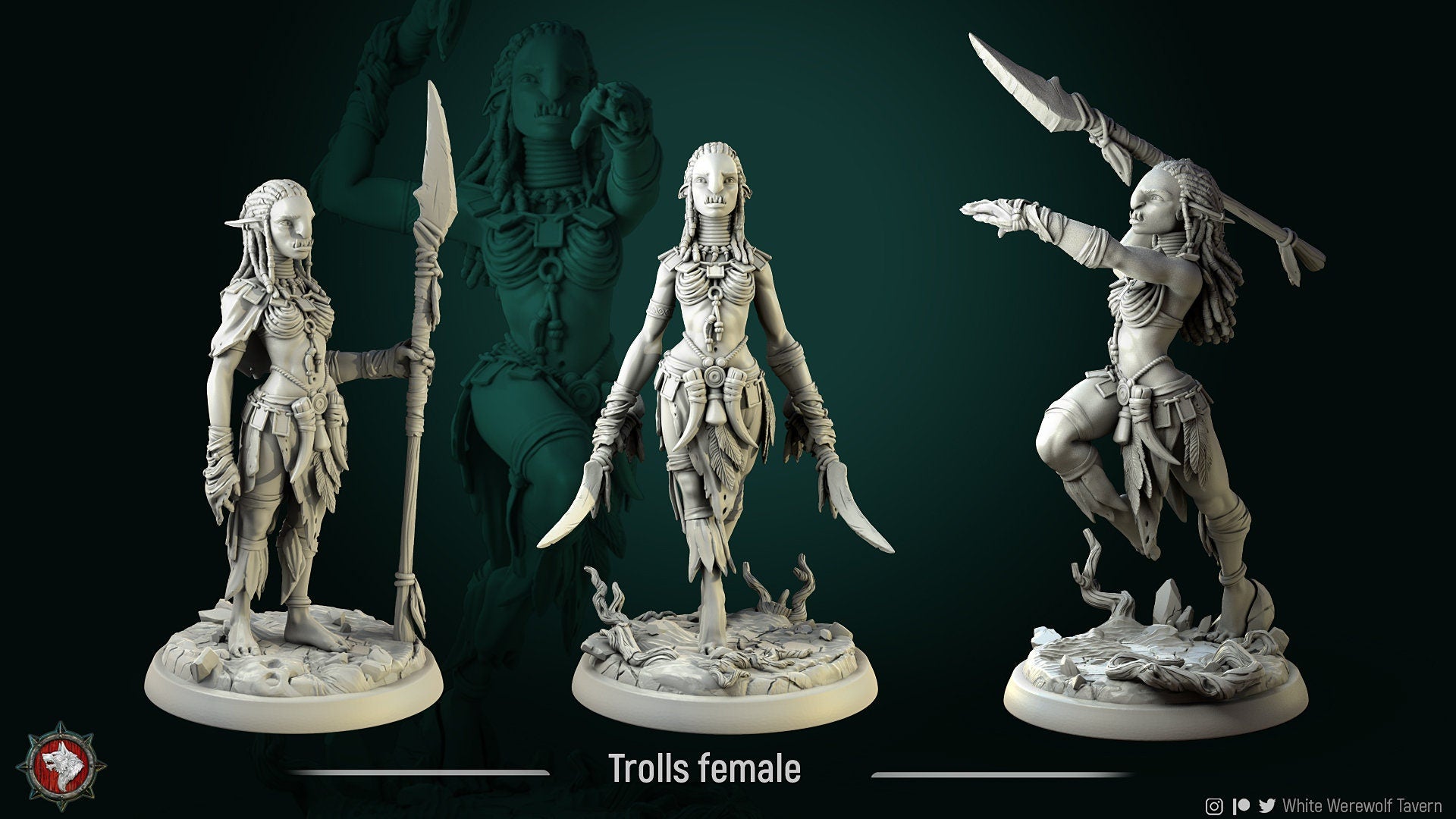 Female Troll Warrior Miniature | Tabletop RPG Miniature | White Werewolf Tavern | Roleplaying 3D Printed Fantasy Mini - 3DPrintDen