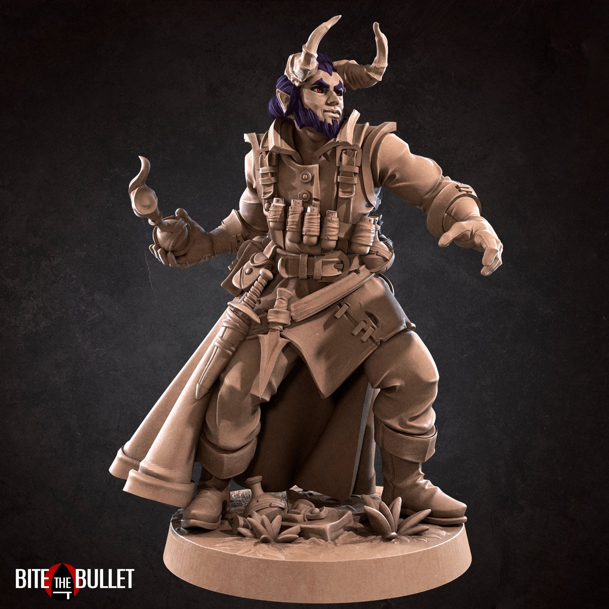 Tiefling Artificer Miniature | Tabletop RPG Miniature | Bite the Bullet | Roleplaying 3D Printed Fantasy Mini - 3DPrintDen