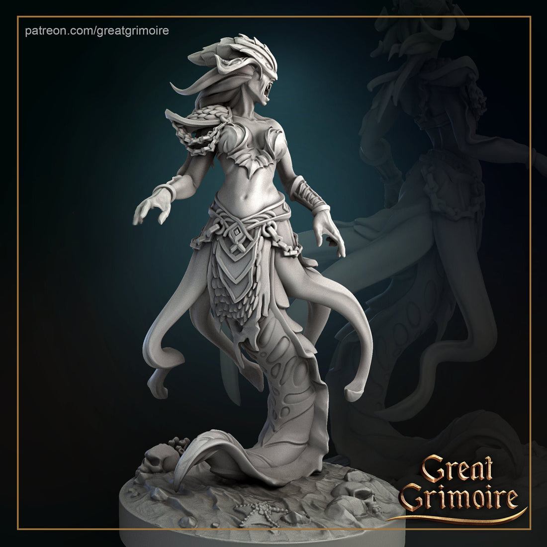 Sea Monster Miniature, Scylla | Tabletop RPG Miniature | Great Grimoire | Roleplaying 3D Printed Fantasy Mini - 3DPrintDen