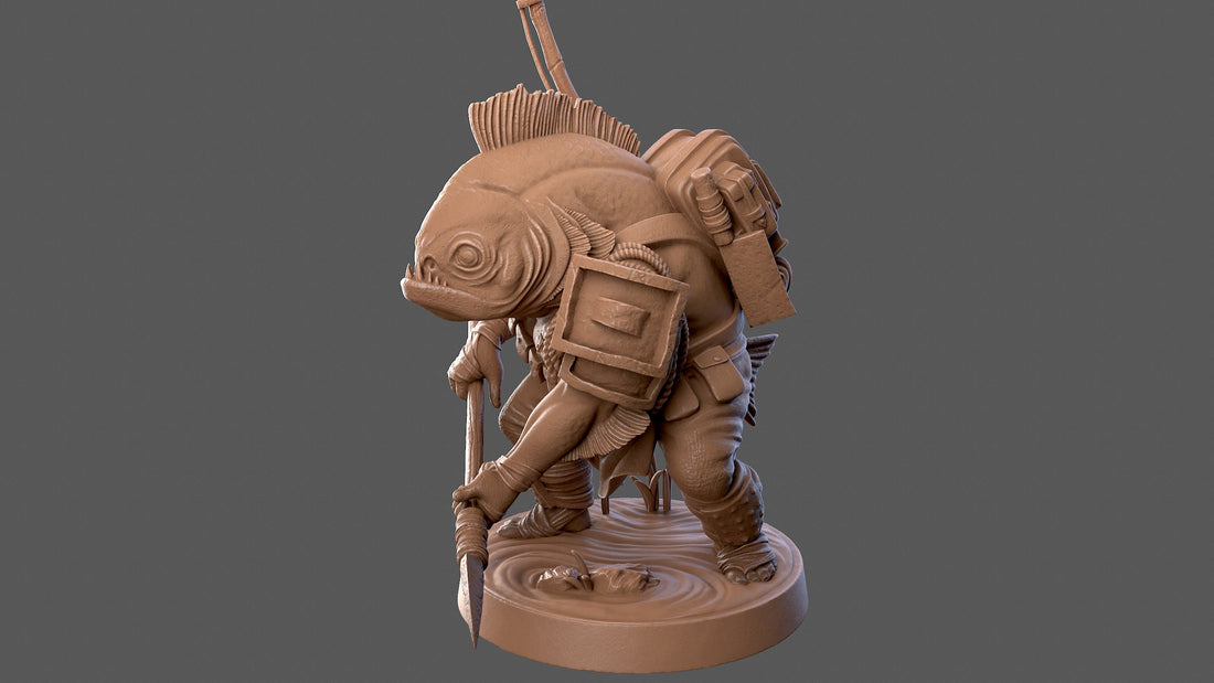 Fish Man Miniature, Gnarly Jo | Tabletop RPG Miniature | Dragon Trappers Lodge | Roleplaying 3D Printed Fantasy Mini - 3DPrintDen