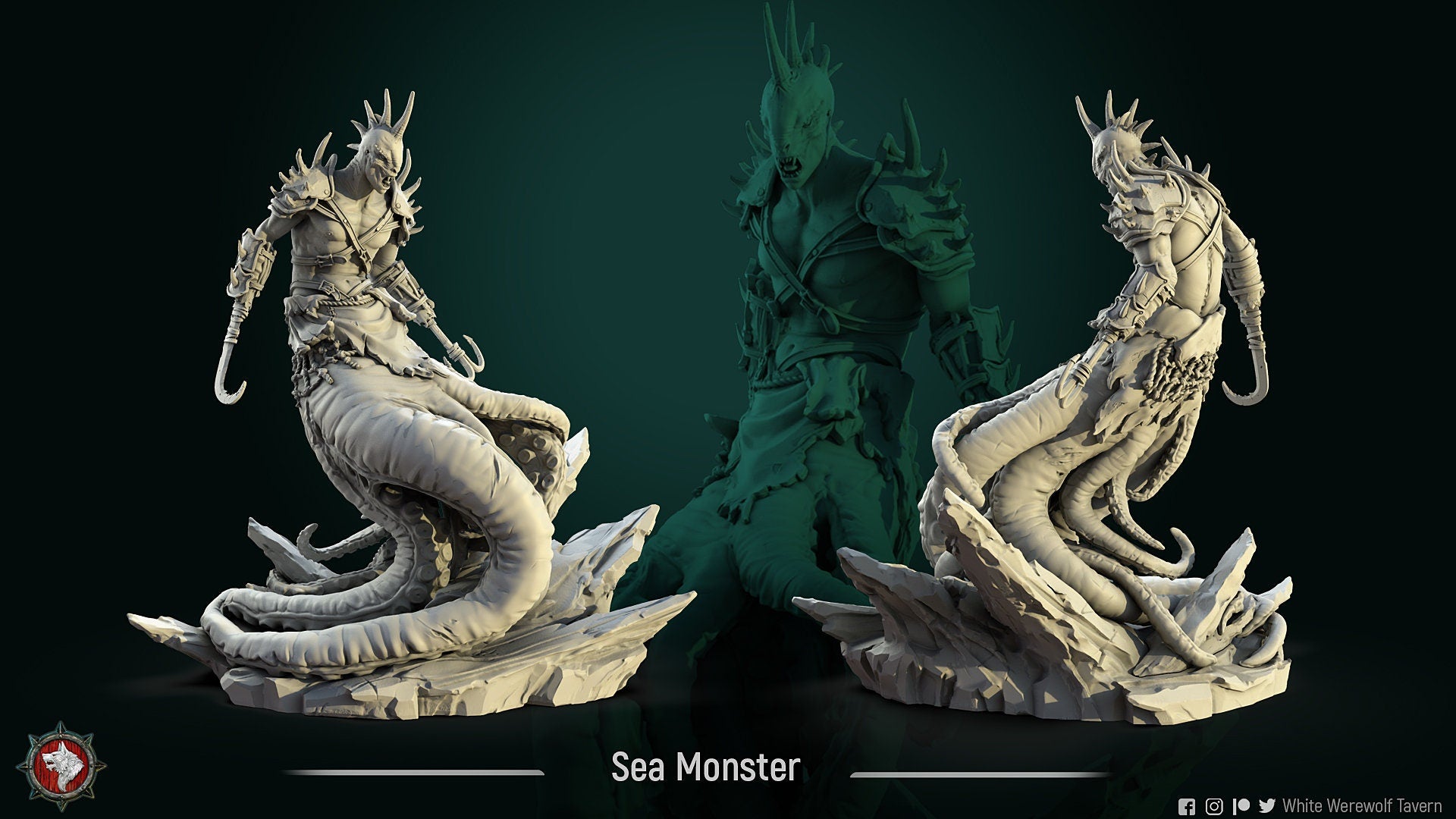 Sea Monster Miniature | Tabletop RPG Miniature | White Werewolf Tavern | Roleplaying 3D Printed Fantasy Mini - 3DPrintDen