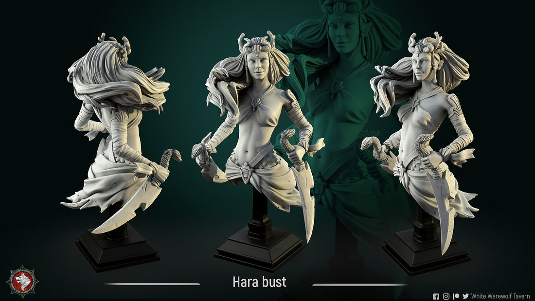 Female Naga Bust, Hara | Tabletop RPG Miniature | White Werewolf Tavern | Roleplaying 3D Printed Fantasy Mini - 3DPrintDen