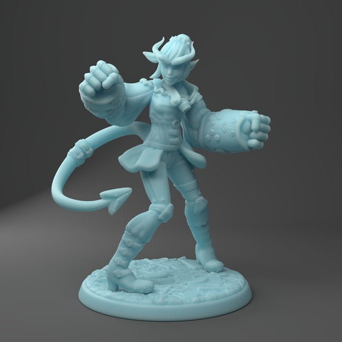 Female Tiefling Artificer Miniature | Twin Goddess Miniatures | Tabletop RPG Miniature | Roleplaying 3D Printed Fantasy Mini - 3DPrintDen