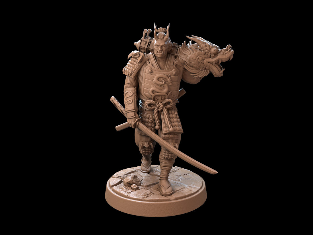 Demon Samurai Miniature, Kaze | Tabletop RPG Miniature | Dragon Trappers Lodge | Roleplaying 3D Printed Fantasy Mini - 3DPrintDen