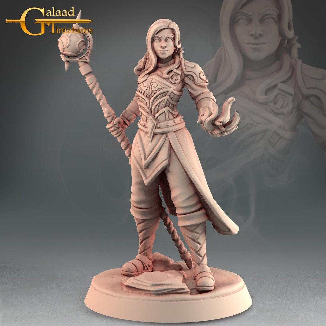 Female Battlemage Miniature | Tabletop RPG Miniature | Galaad Miniatures | Roleplaying 3D Printed Fantasy Mini - 3DPrintDen