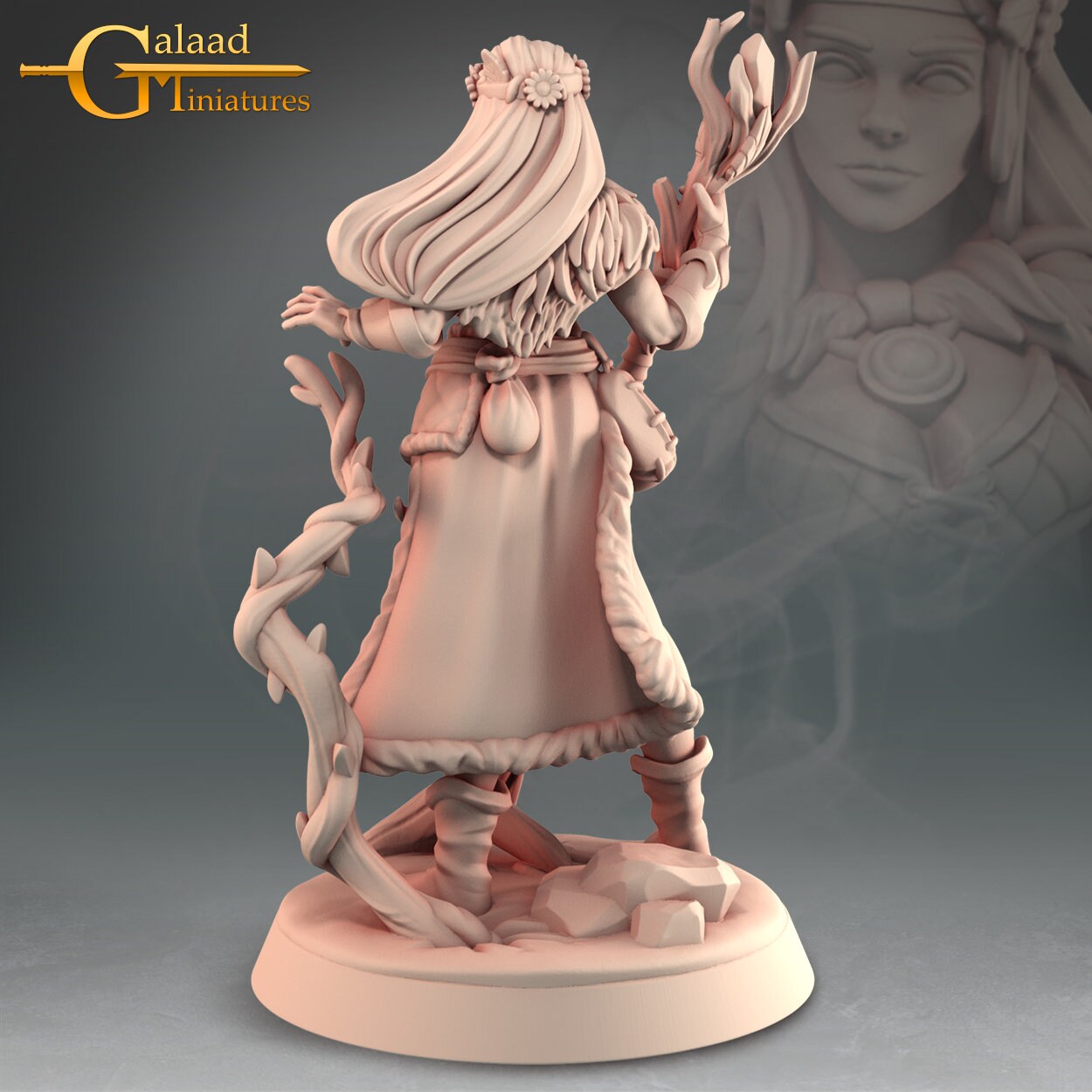 Female Druid Miniature | Tabletop RPG Miniature | Galaad Miniatures | Roleplaying 3D Printed Fantasy Mini - 3DPrintDen