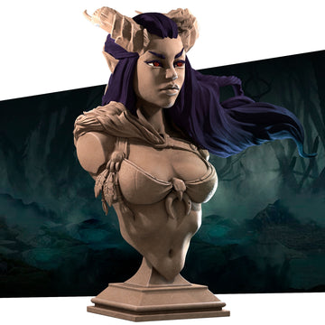 Tiefling Druid Bust, Lysera | Tabletop RPG Miniature | Bite the Bullet | Roleplaying 3D Printed Fantasy Mini - 3DPrintDen