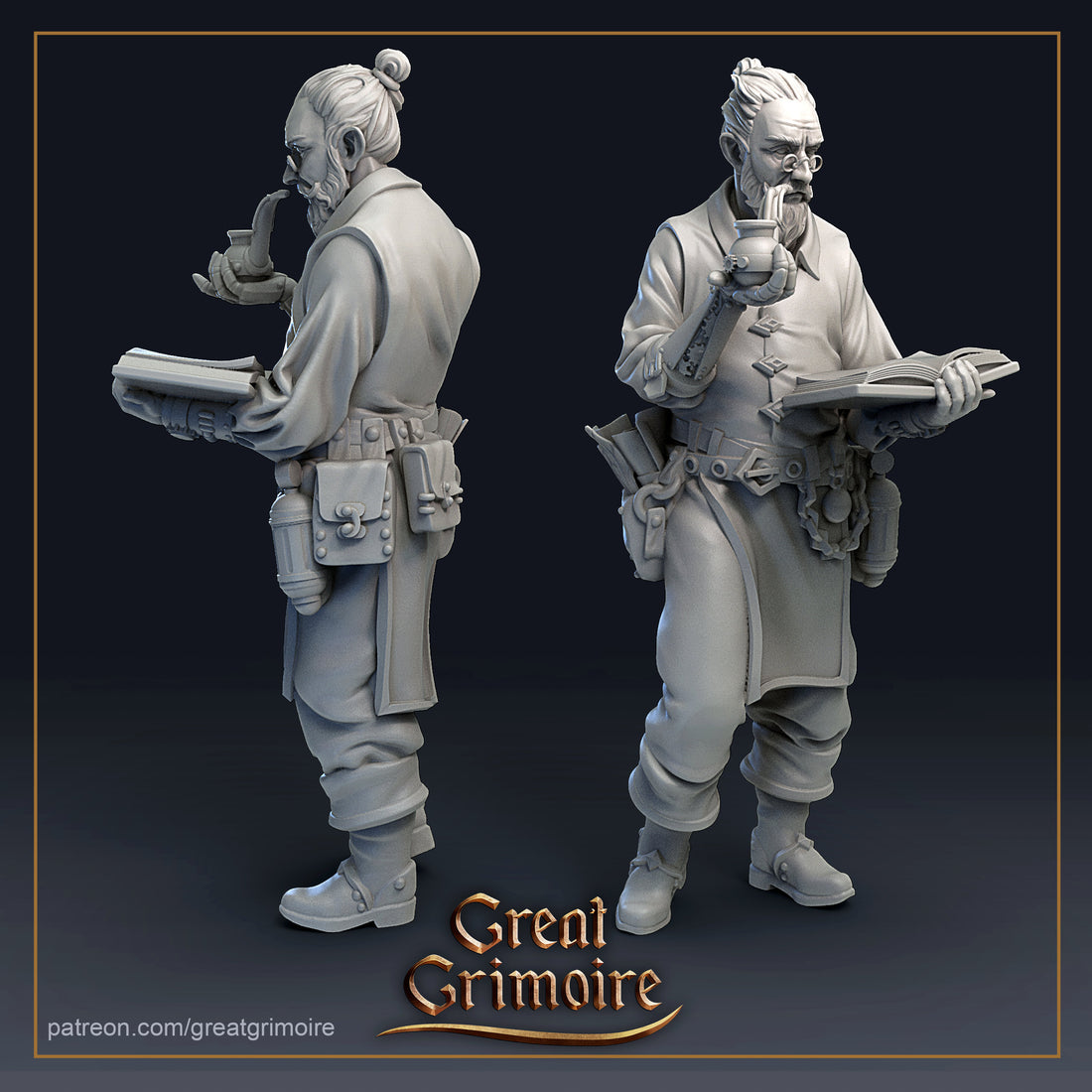 Professor Miniature, Sturgess | Tabletop RPG Miniature | Great Grimoire | Roleplaying 3D Printed Fantasy Mini - 3DPrintDen