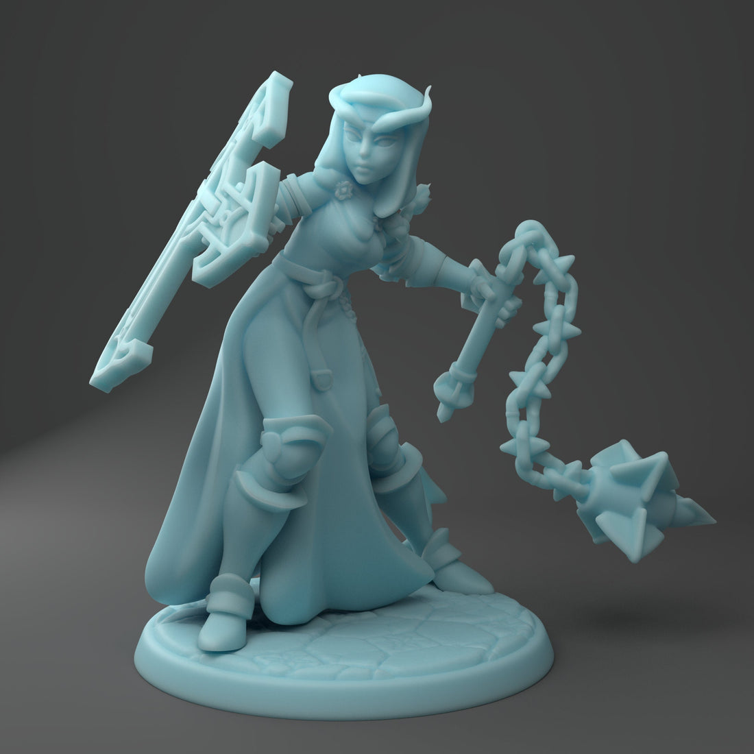 Tiefling Battle Nun Miniature | Twin Goddess Miniatures | Tabletop RPG Miniature | Roleplaying 3D Printed Fantasy Mini - 3DPrintDen