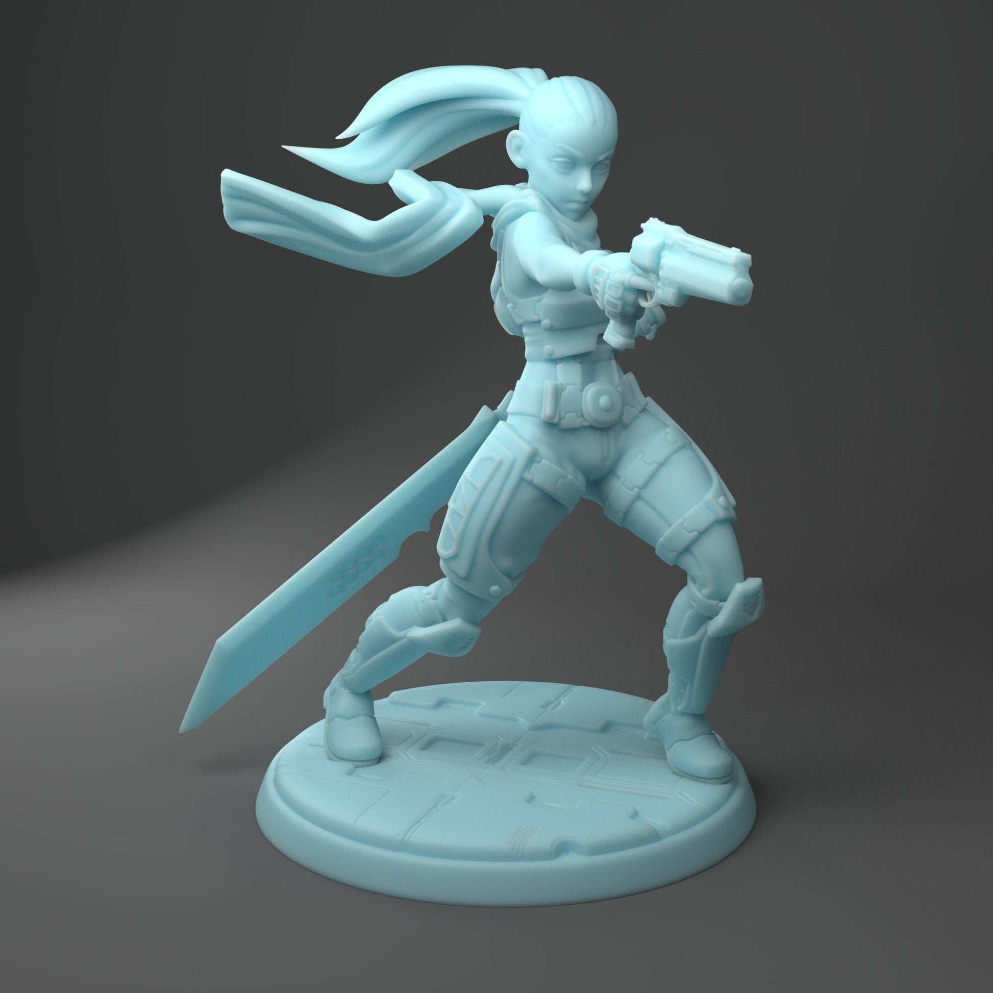 SciFi Female Warrior Miniature | Twin Goddess Miniatures | Tabletop RPG Miniature | Roleplaying 3D Printed Fantasy Mini - 3DPrintDen