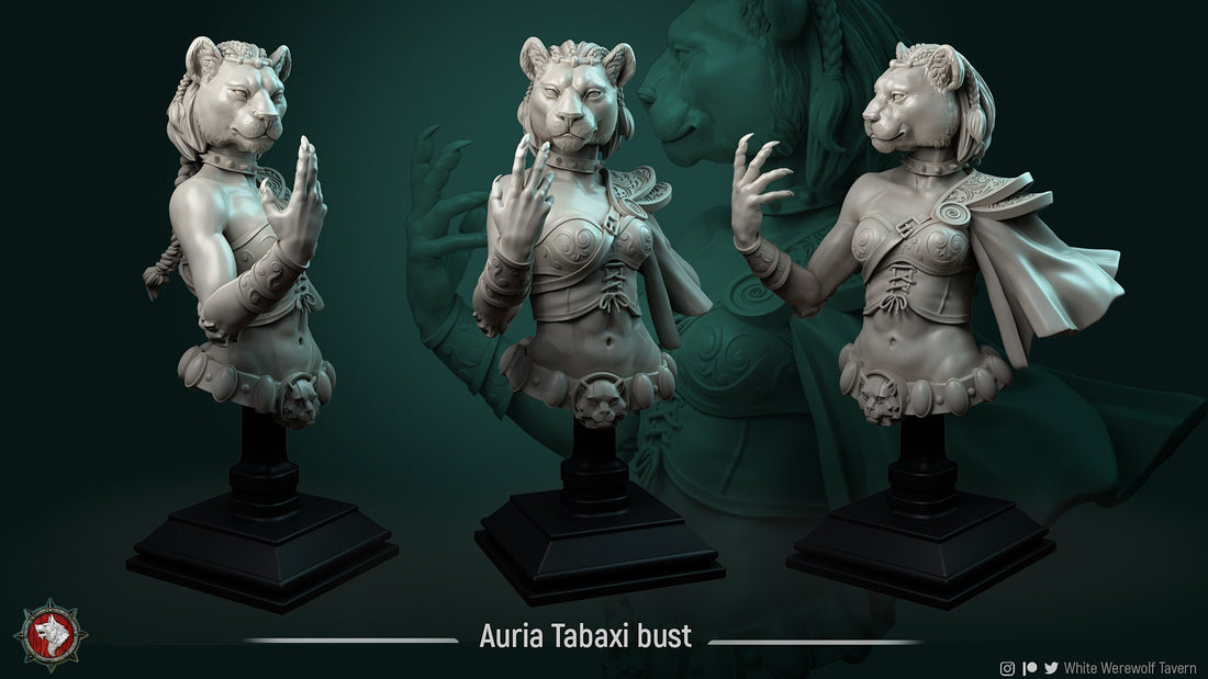 Female Tabaxi Bust, Auria | Tabletop RPG Miniature | White Werewolf Tavern | Roleplaying 3D Printed Fantasy Mini - 3DPrintDen