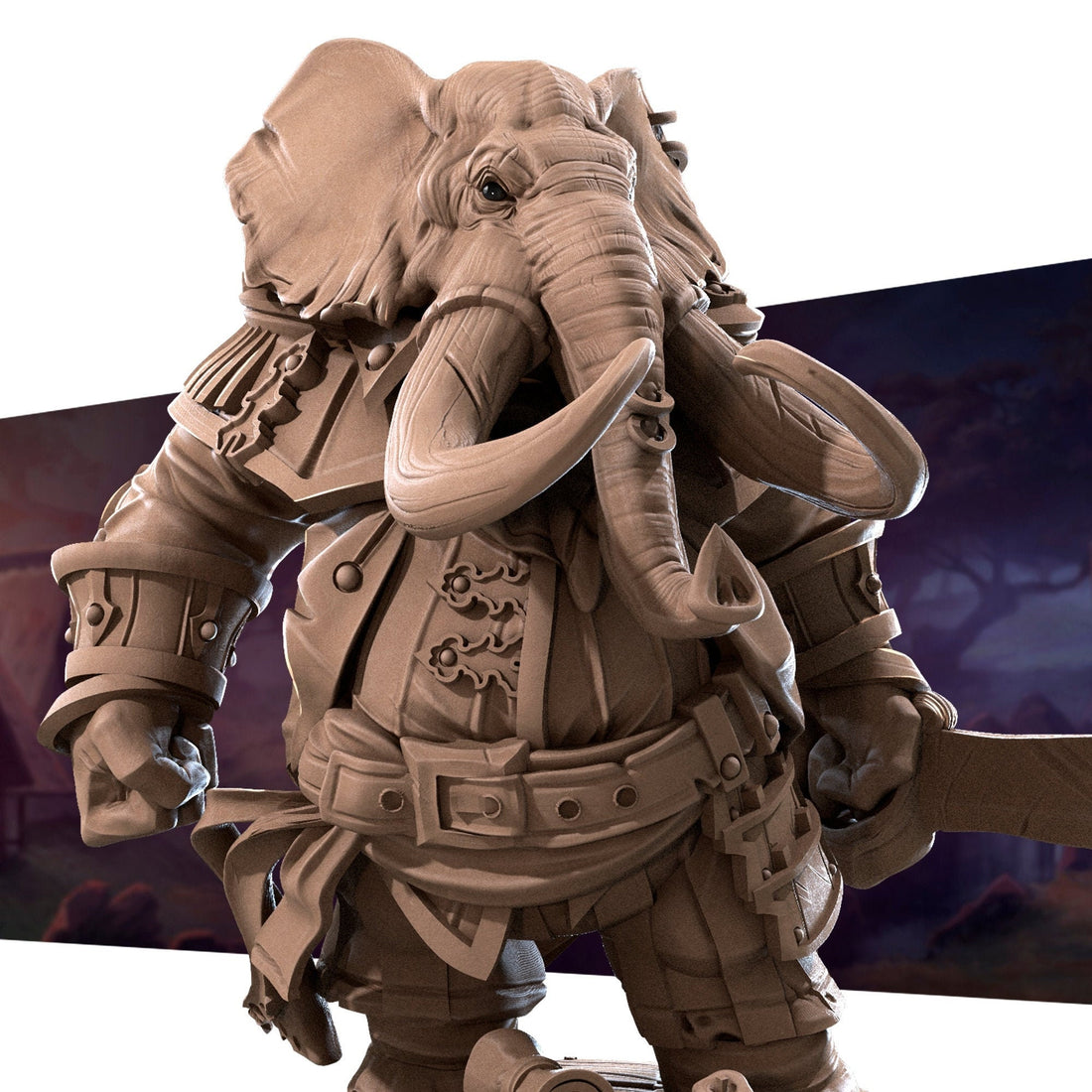 Loxodon Commander Miniature, Zunebo | Tabletop RPG Miniature | Bite the Bullet | Roleplaying 3D Printed Fantasy Mini - 3DPrintDen