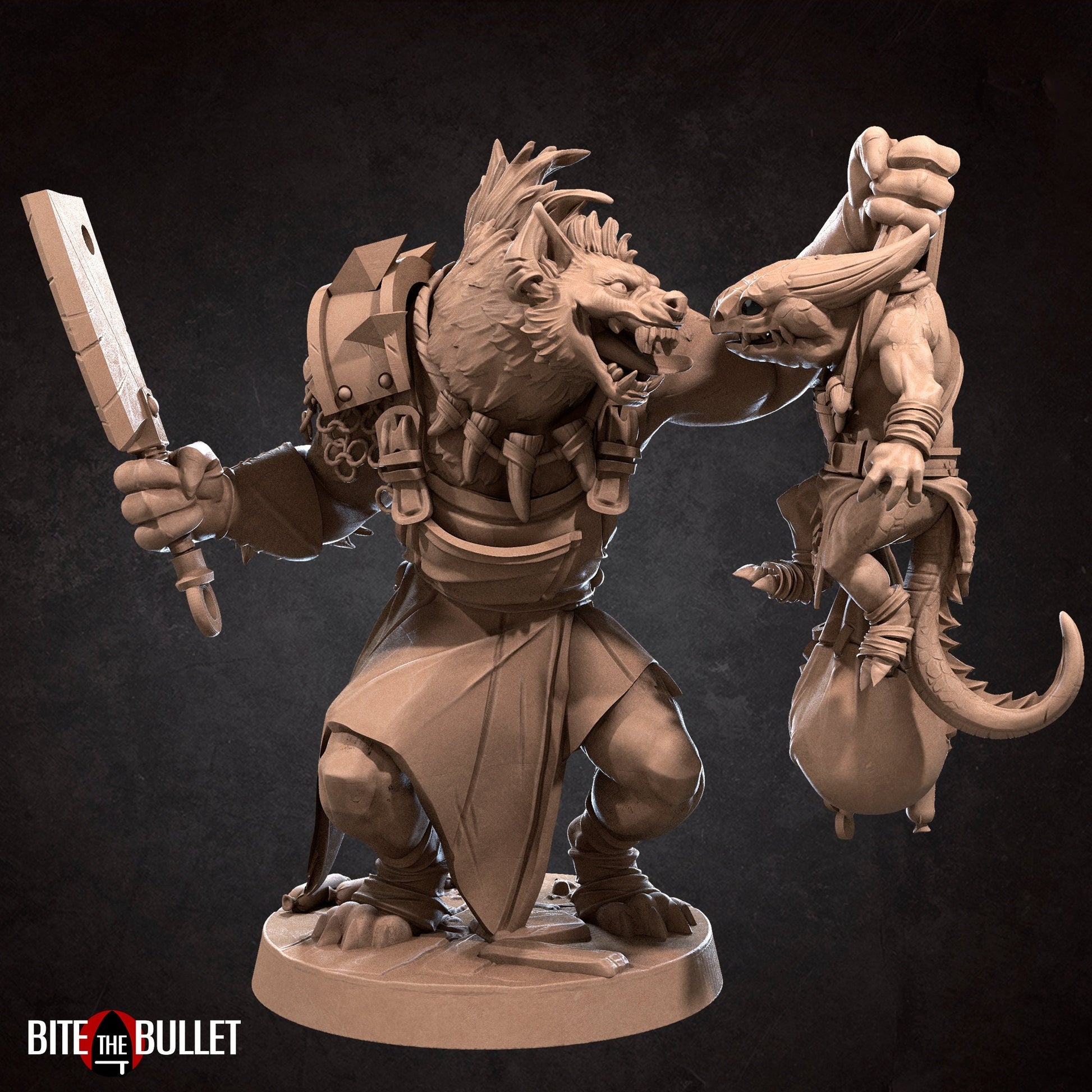 Gnoll Butcher Miniature, Ukor | Tabletop RPG Miniature | Bite the Bullet | Roleplaying 3D Printed Fantasy Mini - 3DPrintDen