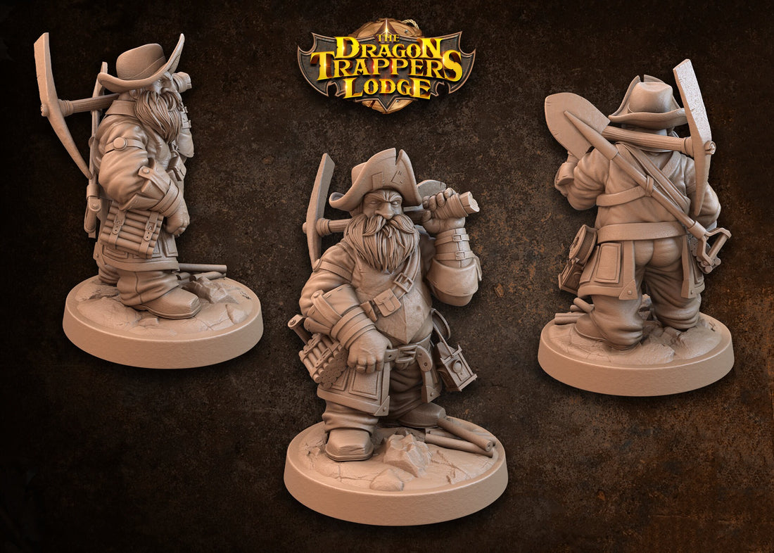 Dwarf Miner Miniature | Tabletop RPG Miniature | Dragon Trappers Lodge | Roleplaying 3D Printed Fantasy Mini - 3DPrintDen