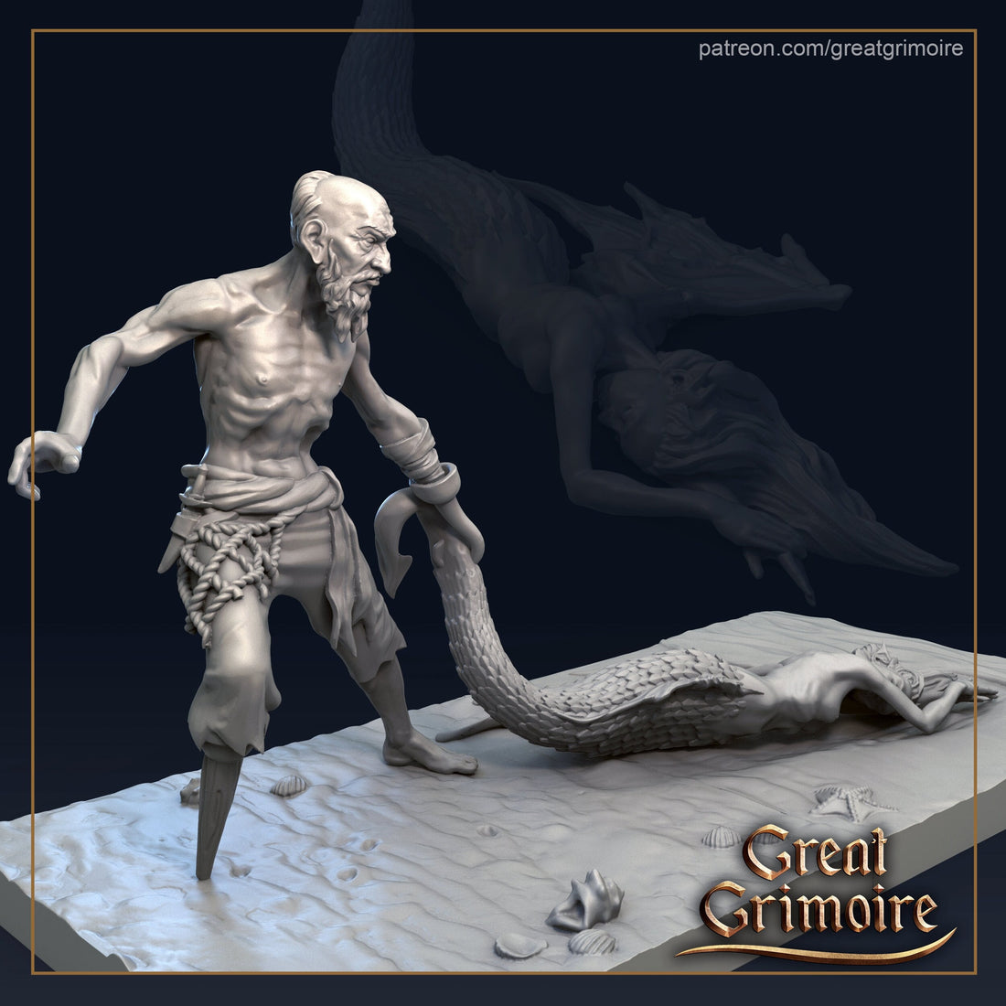 Old sailor Diorama | Tabletop RPG Miniature | Great Grimoire | Roleplaying 3D Printed Fantasy Mini - 3DPrintDen