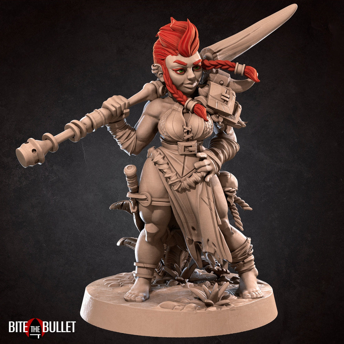 Female Dwarf Warrior Miniature, Olga | Tabletop RPG Miniature | Bite the Bullet | Roleplaying 3D Printed Fantasy Mini - 3DPrintDen