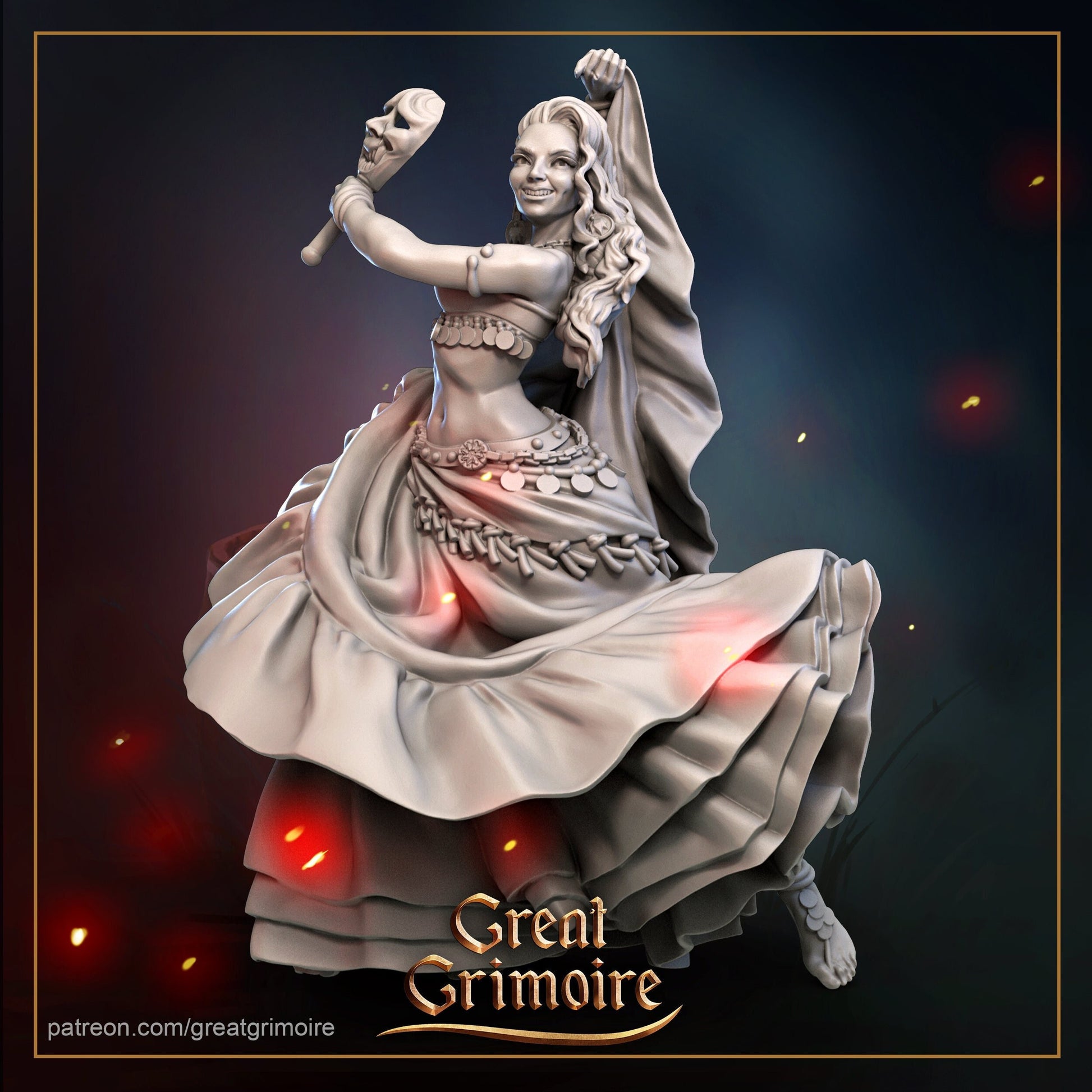 Dancer Miniature | Tabletop RPG Miniature | Great Grimoire | Roleplaying 3D Printed Fantasy Mini - 3DPrintDen