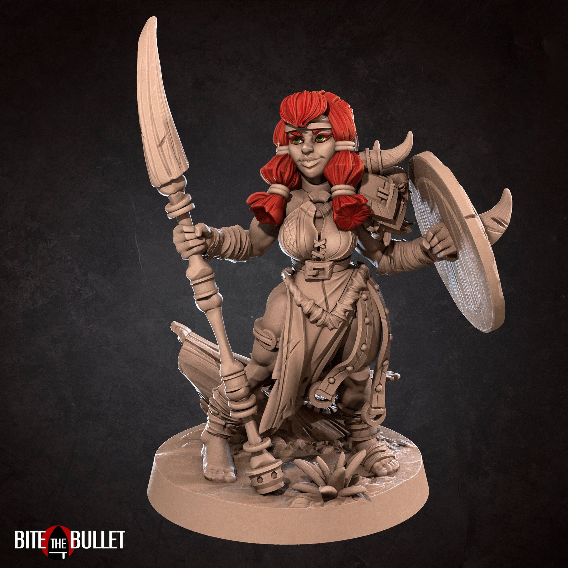 Female Dwarf Warrior Miniature, Volga | Tabletop RPG Miniature | Bite the Bullet | Roleplaying 3D Printed Fantasy Mini - 3DPrintDen