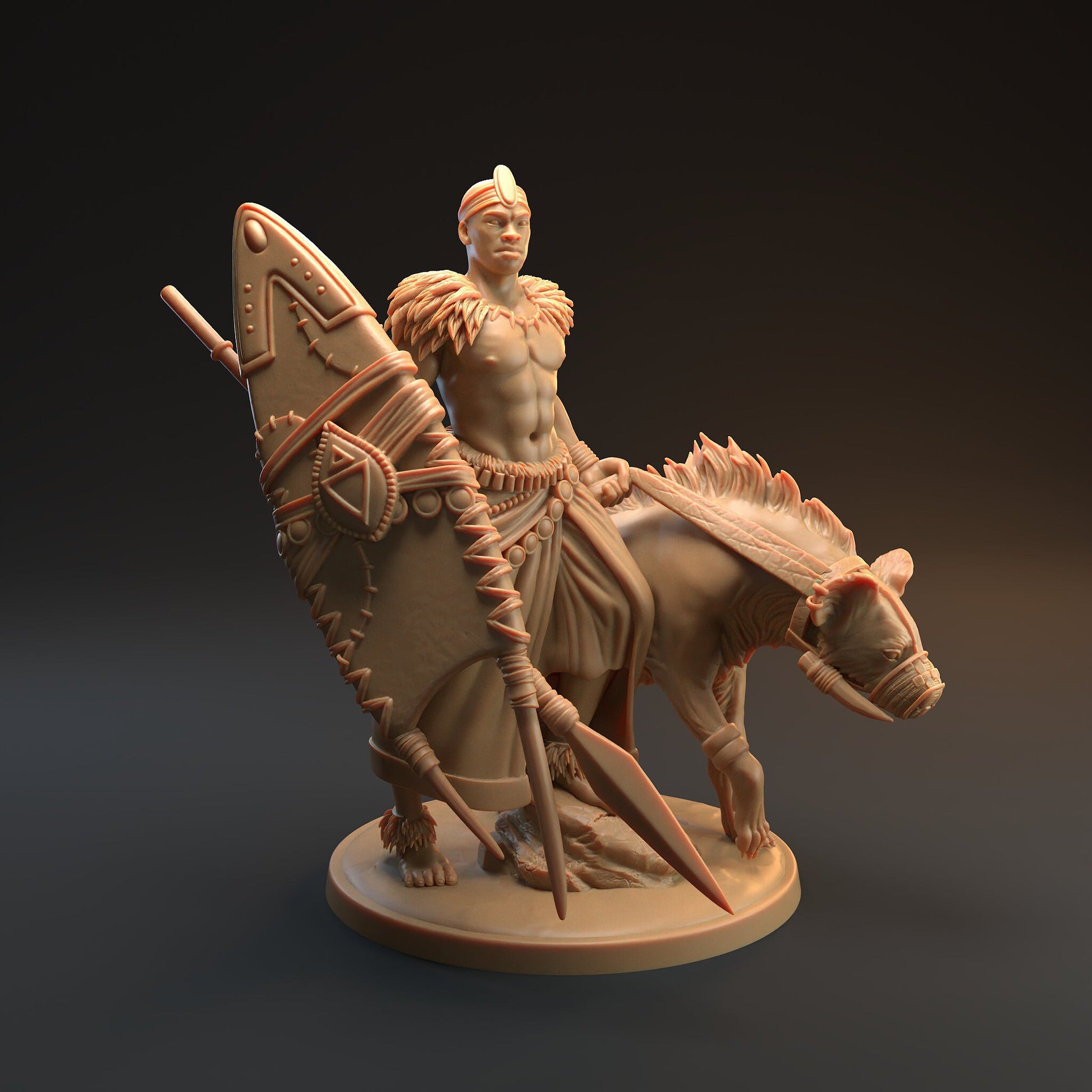 Tribal Fighter Miniature, Kiptanu | Tabletop RPG Miniature | Dragon Trappers Lodge | Roleplaying 3D Printed Fantasy Mini - 3DPrintDen