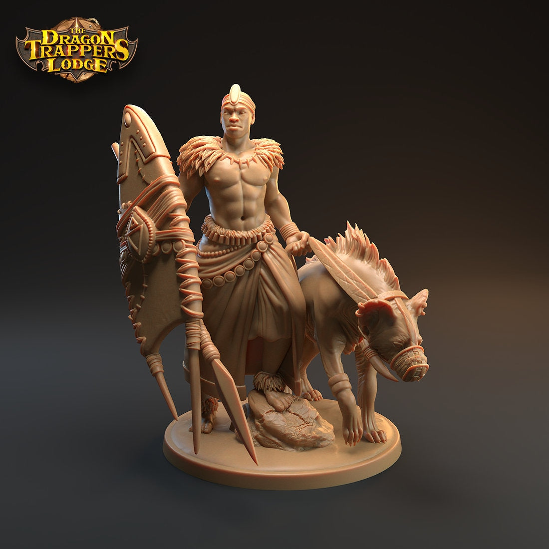 Tribal Fighter Miniature, Kiptanu | Tabletop RPG Miniature | Dragon Trappers Lodge | Roleplaying 3D Printed Fantasy Mini - 3DPrintDen