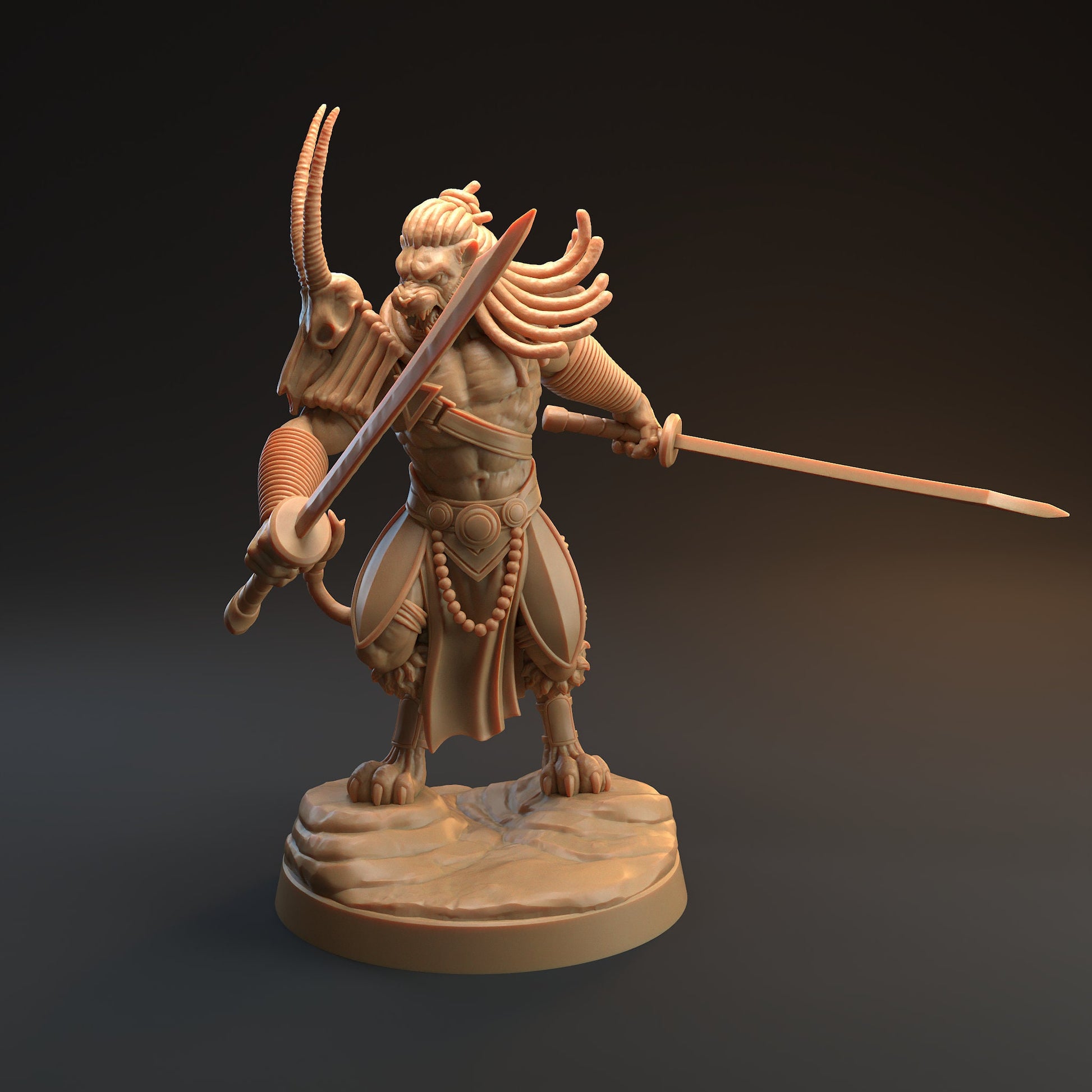 Lionfolk Warrior Miniature, Katoki | Tabletop RPG Miniature | Dragon Trappers Lodge | Roleplaying 3D Printed Fantasy Mini - 3DPrintDen