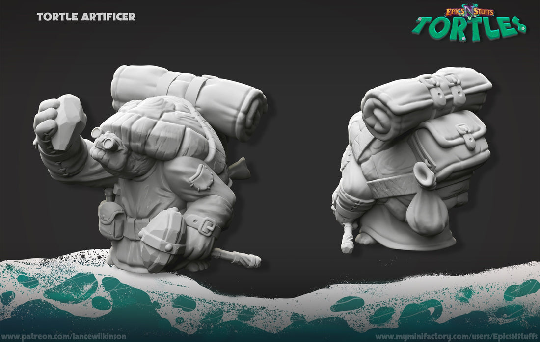 Tortle Artificer Miniature | Tabletop RPG Miniature | Epic 'N' Stuff | Roleplaying 3D Printed Fantasy Mini - 3DPrintDen