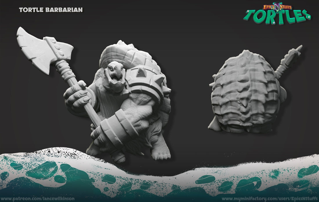 Tortle Barbarian Miniature | Tabletop RPG Miniature | Epic 'N' Stuff | Roleplaying 3D Printed Fantasy Mini - 3DPrintDen