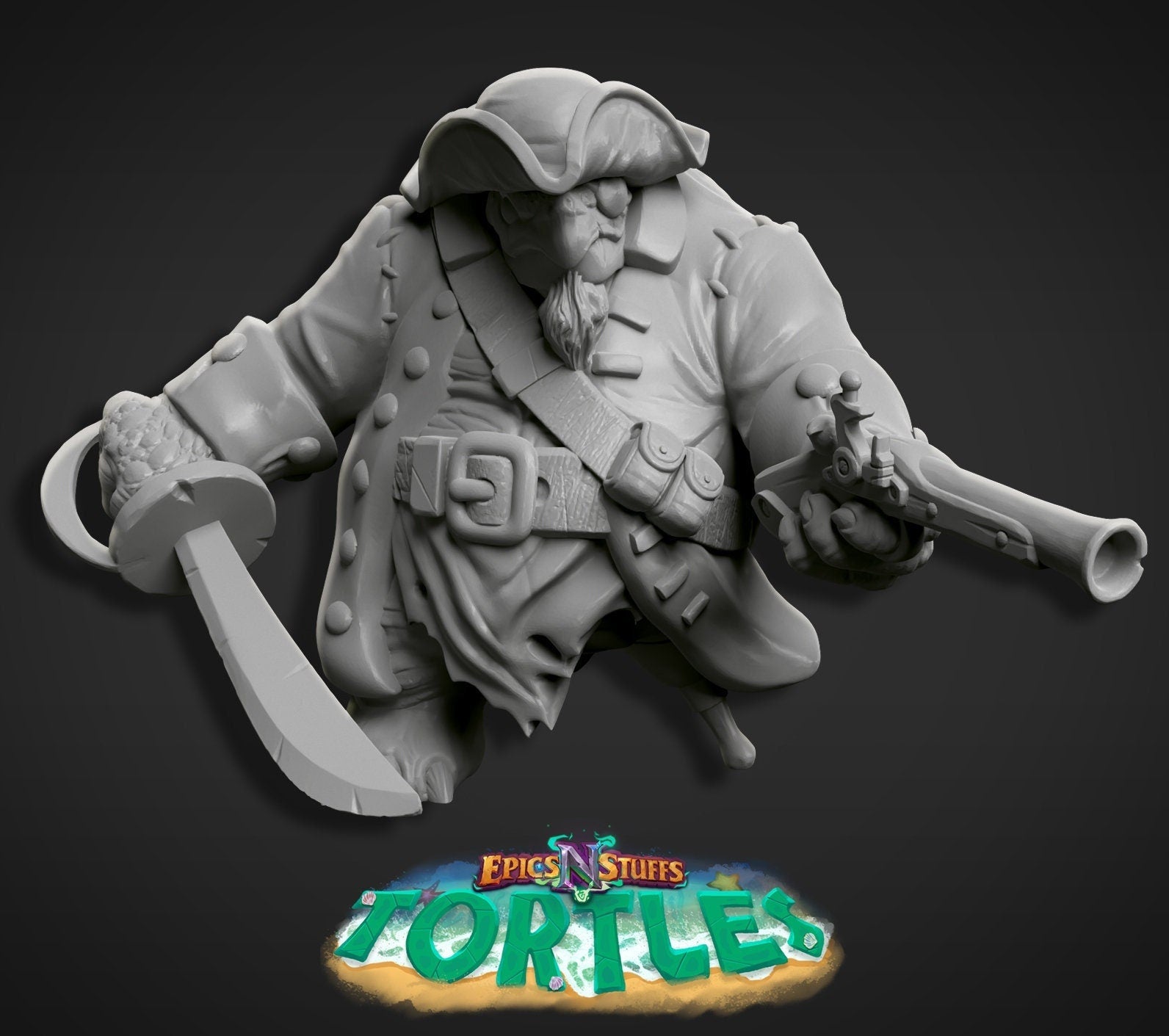 Tortle Pirate Miniature | Tabletop RPG Miniature | Epic 'N' Stuff | Roleplaying 3D Printed Fantasy Mini - 3DPrintDen