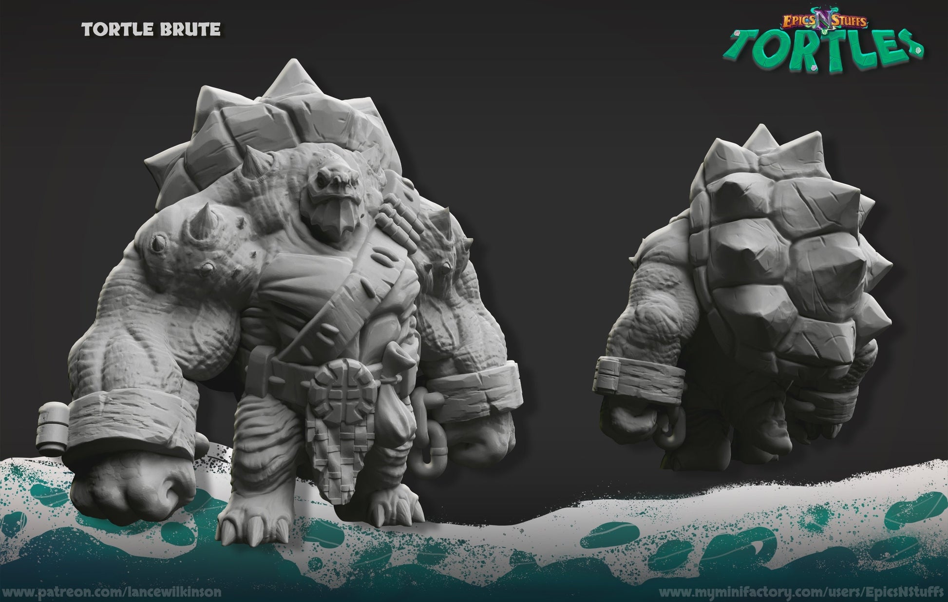 Tortle Brute Miniature | Tabletop RPG Miniature | Epic 'N' Stuff | Roleplaying 3D Printed Fantasy Mini - 3DPrintDen