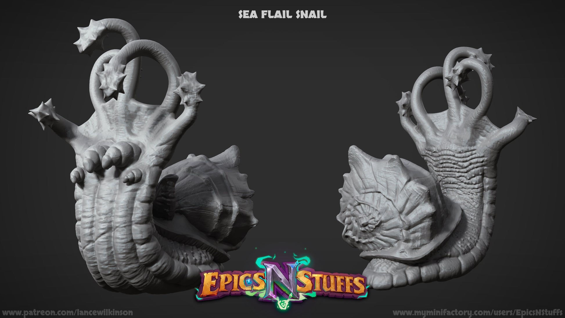 Sea Flail Snail Miniature | Tabletop RPG Miniature | Epic 'N' Stuff | Roleplaying 3D Printed Fantasy Mini - 3DPrintDen