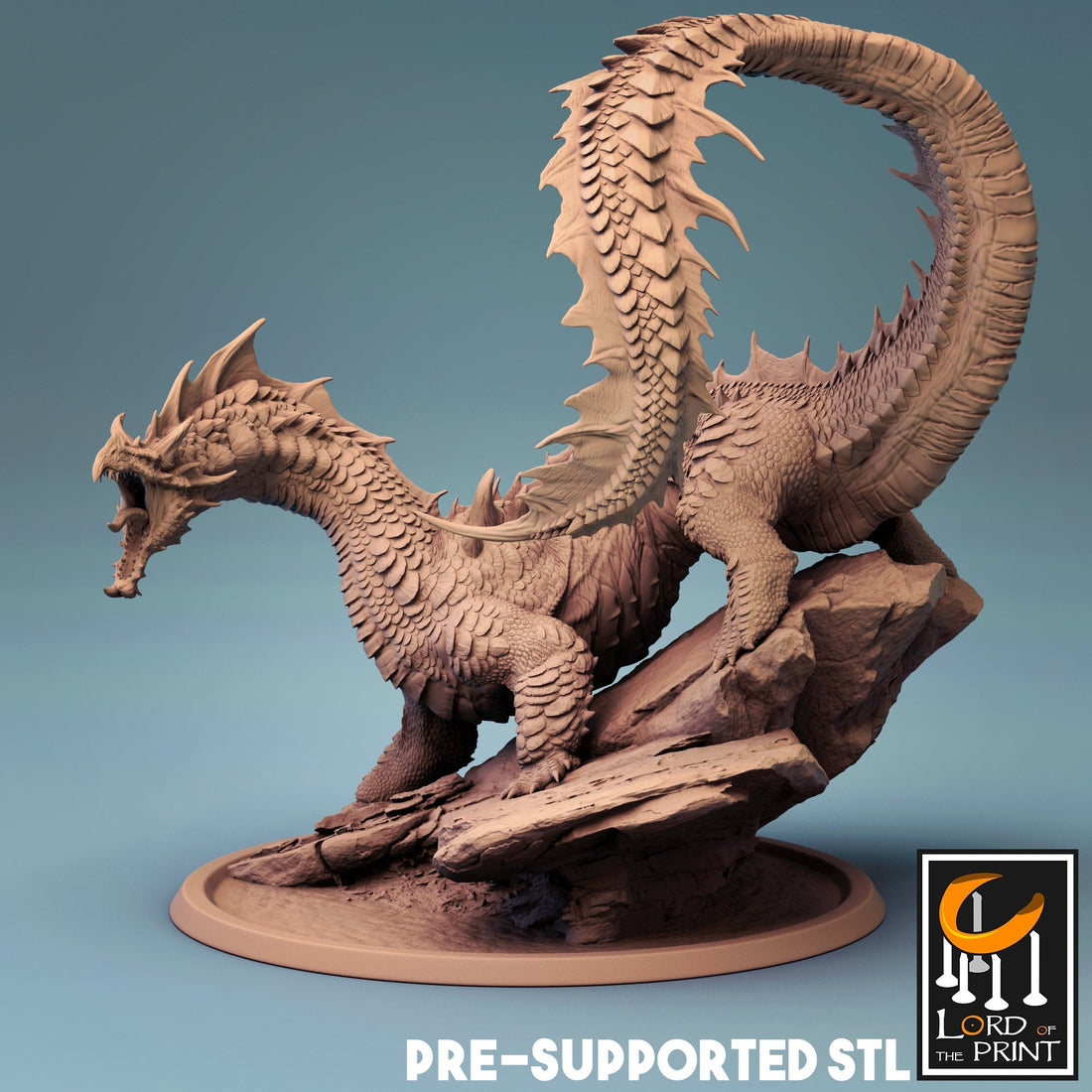 Brine Drake Miniature | Tabletop RPG Miniature | Rescale Miniature | Roleplaying 3D Printed Fantasy Mini - 3DPrintDen