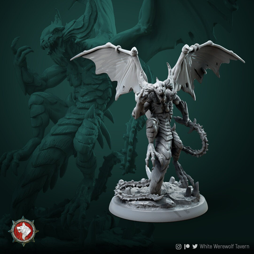 Demon Leader Miniature, Kerrafius | Tabletop RPG Miniature | White Werewolf Tavern | Roleplaying 3D Printed Fantasy Mini - 3DPrintDen