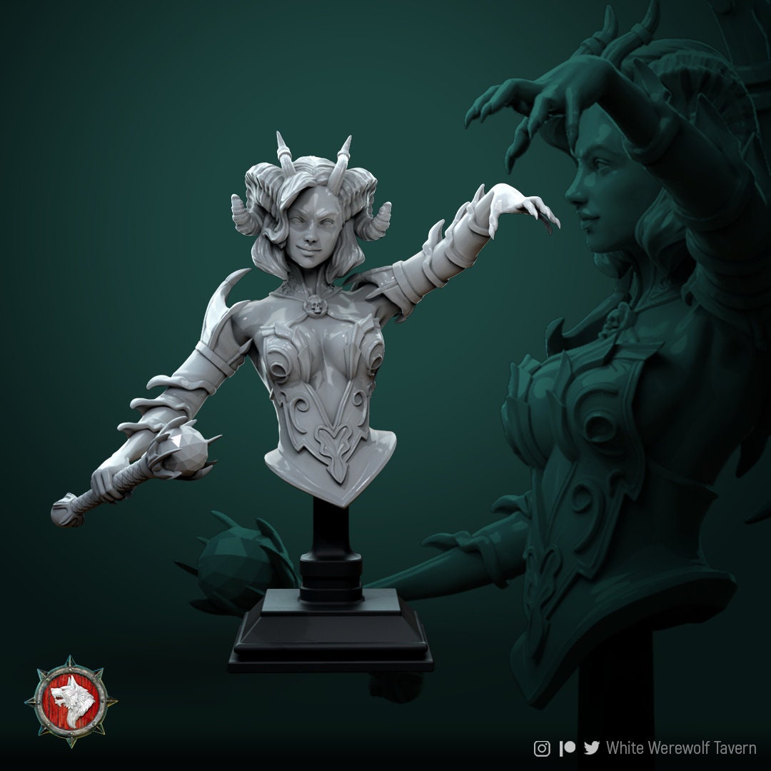 Succubus Bust, Zurae-Ta | Tabletop RPG Miniature | White Werewolf Tavern | Roleplaying 3D Printed Fantasy Mini - 3DPrintDen