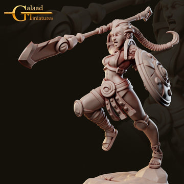 Female Fighter Miniature | Tabletop RPG Miniature | Galaad Miniatures | Roleplaying 3D Printed Fantasy Mini - 3DPrintDen