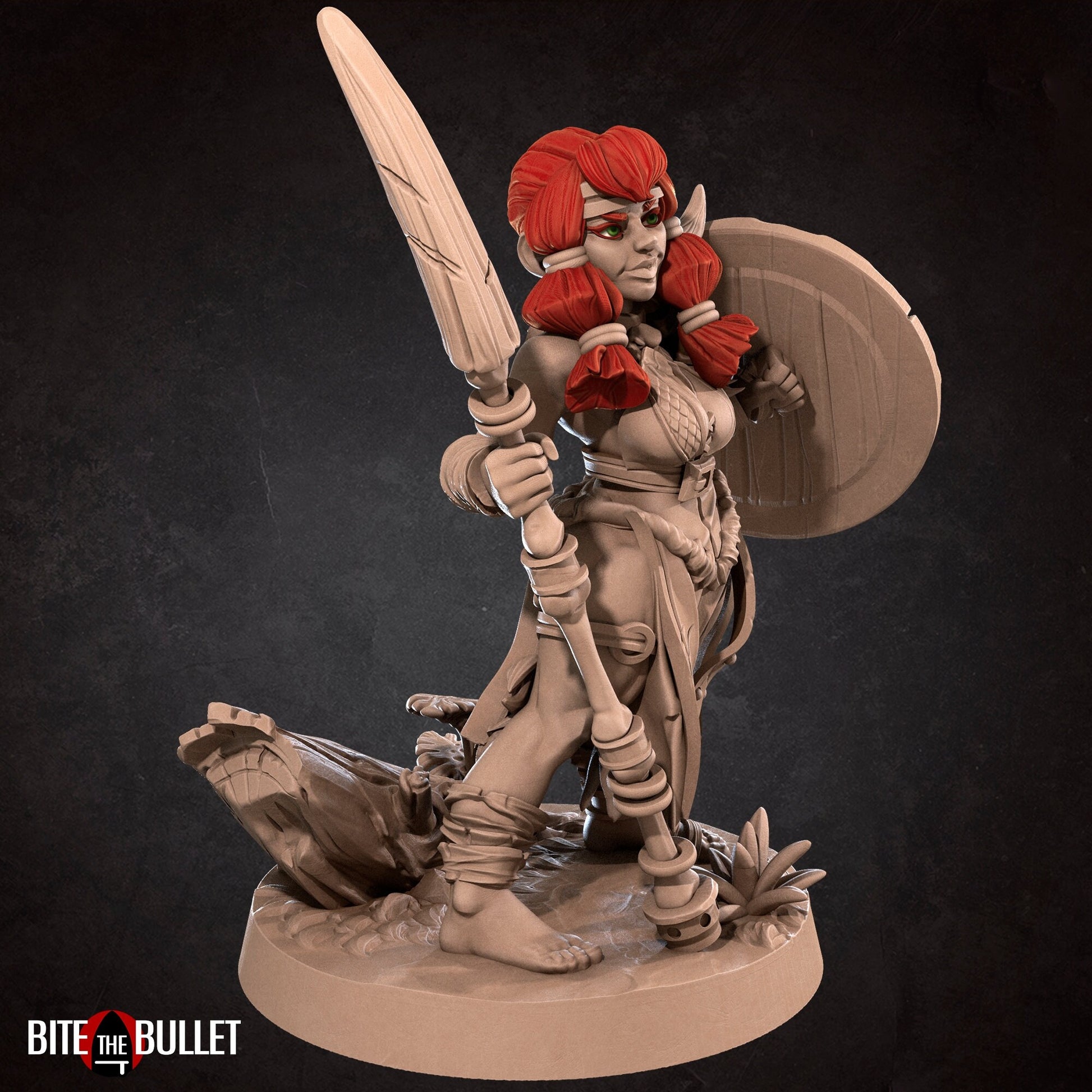 Female Dwarf Warrior Miniature, Volga | Tabletop RPG Miniature | Bite the Bullet | Roleplaying 3D Printed Fantasy Mini - 3DPrintDen