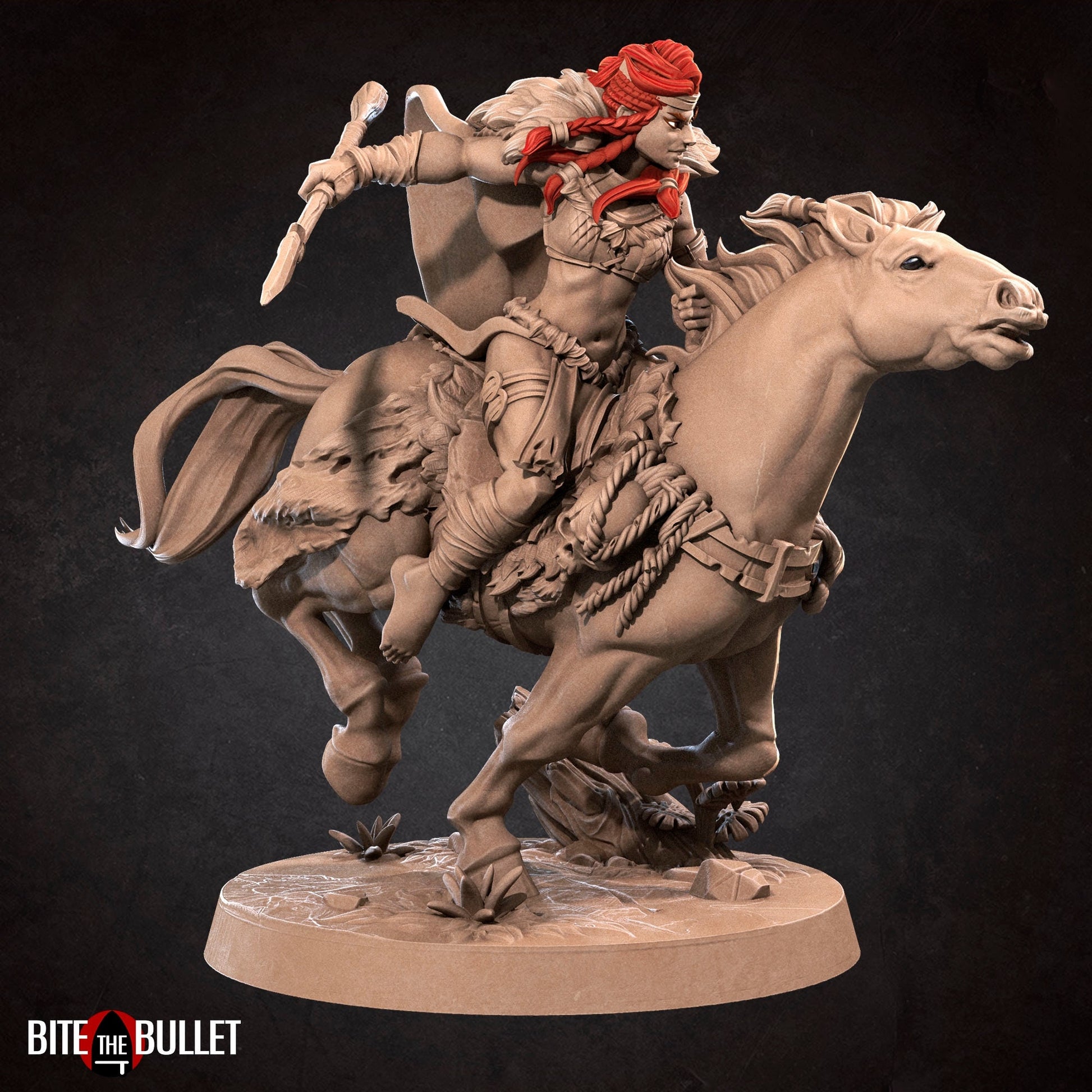 Amazon Queen Rider Miniature, Anira | Tabletop RPG Miniature | Bite the Bullet | Roleplaying 3D Printed Fantasy Mini - 3DPrintDen