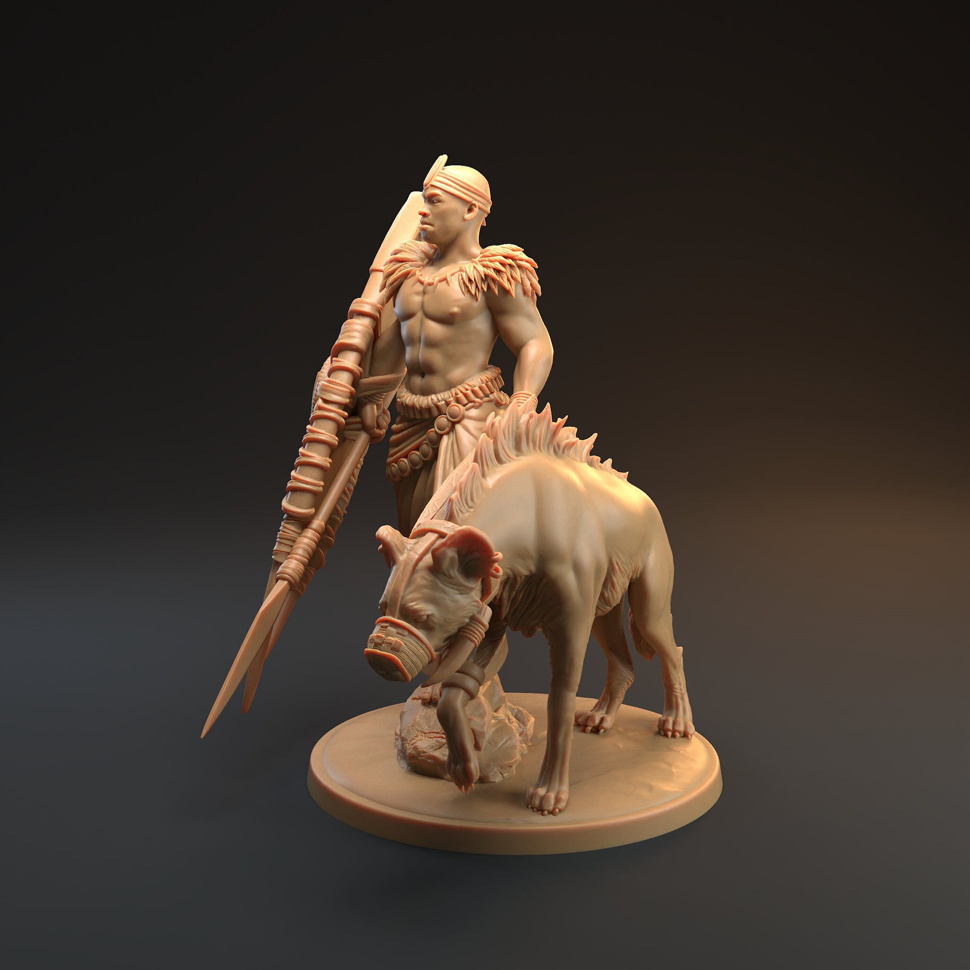 Tribal Fighter Miniature, Kiptanu | Tabletop RPG Miniature | Dragon Trappers Lodge | Roleplaying 3D Printed Fantasy Mini - 3DPrintDen